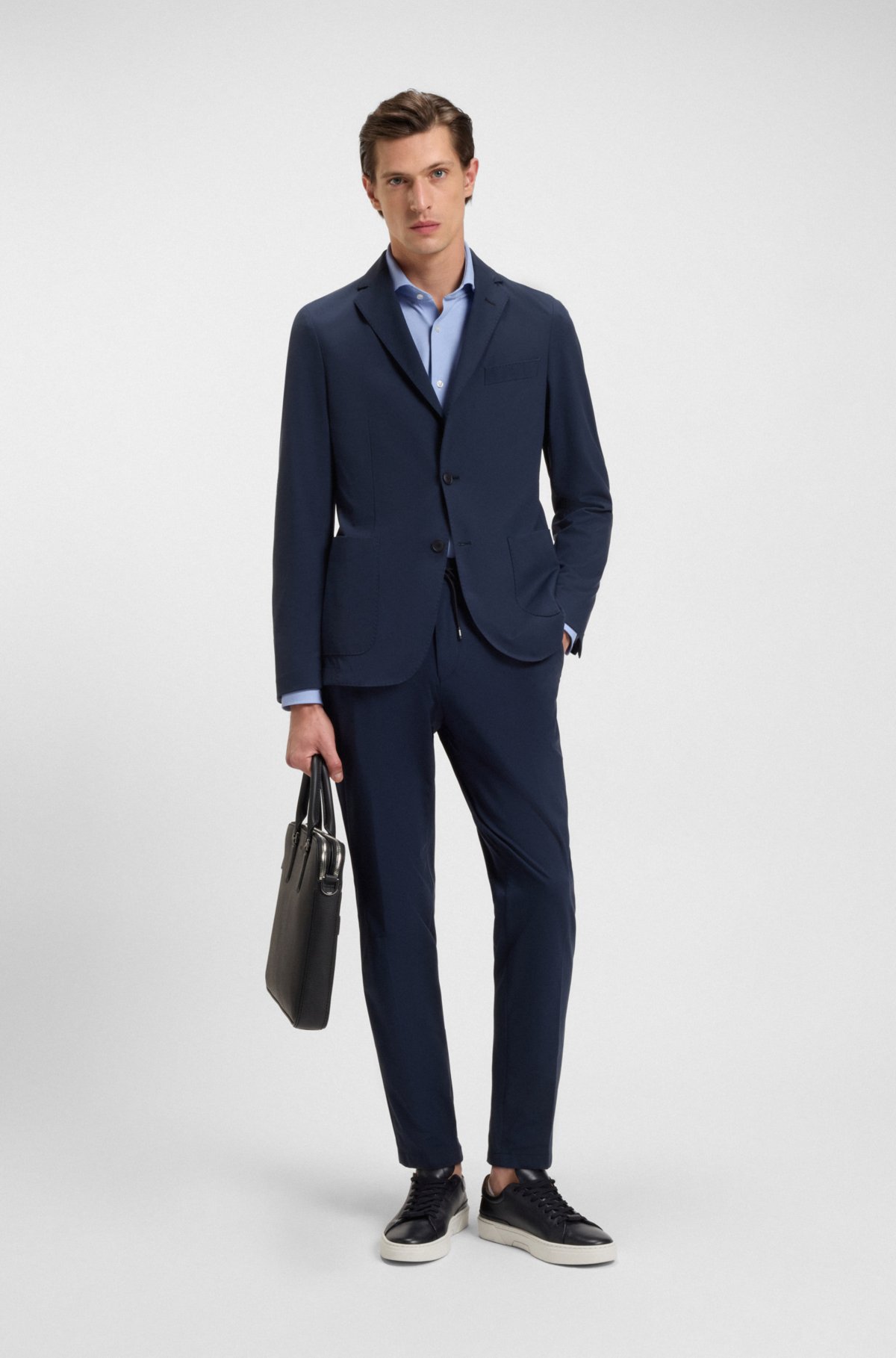 Slim-fit shirt in structured performance-stretch jersey