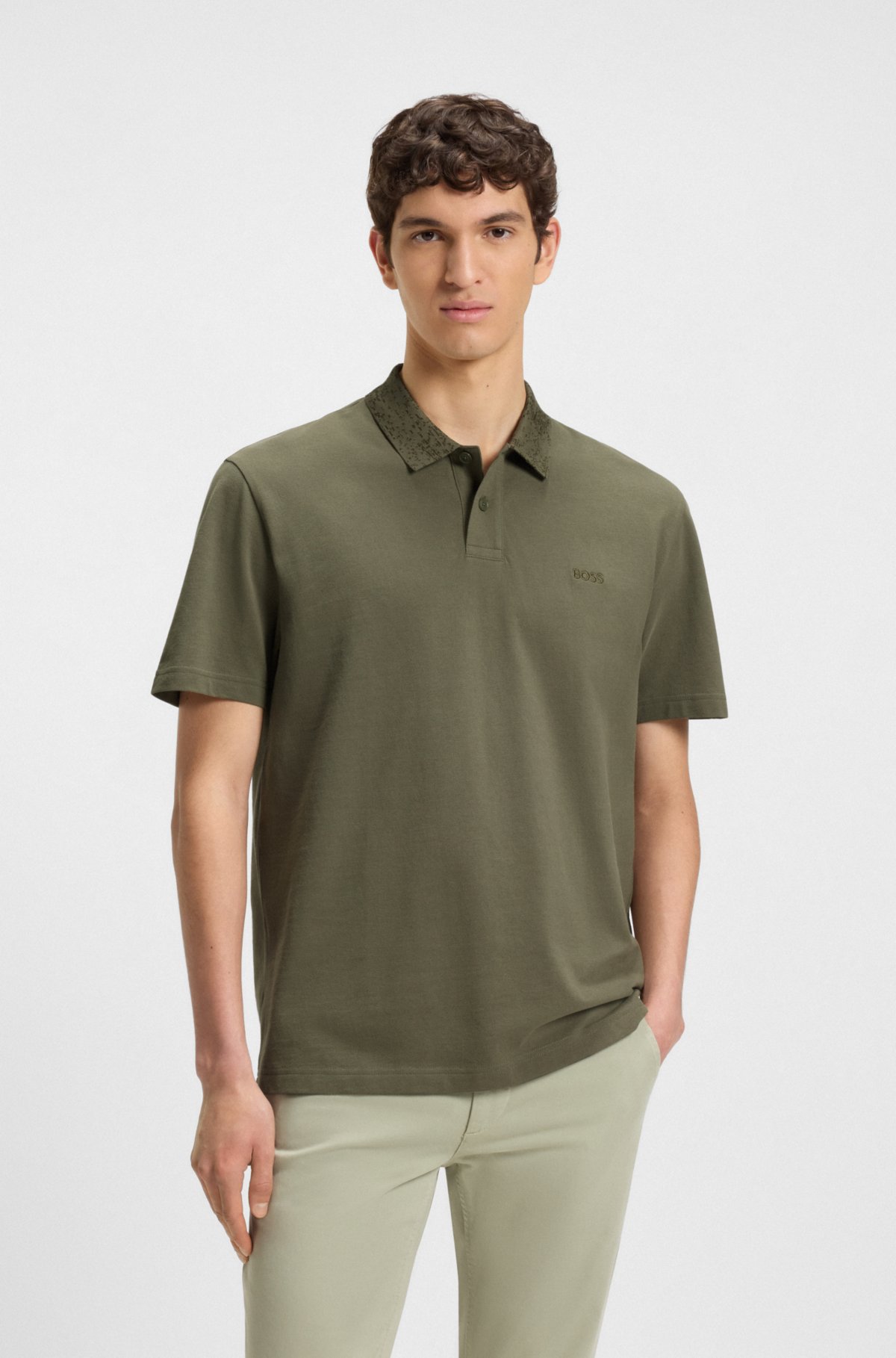 Patterned-collar polo shirt in cotton piqué