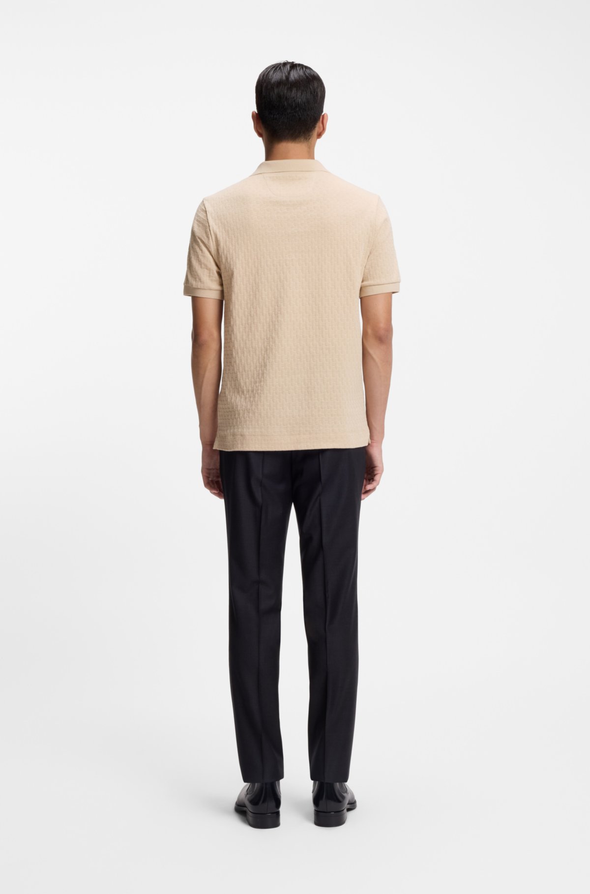 Johnny-collar polo shirt in Italian stretch cotton