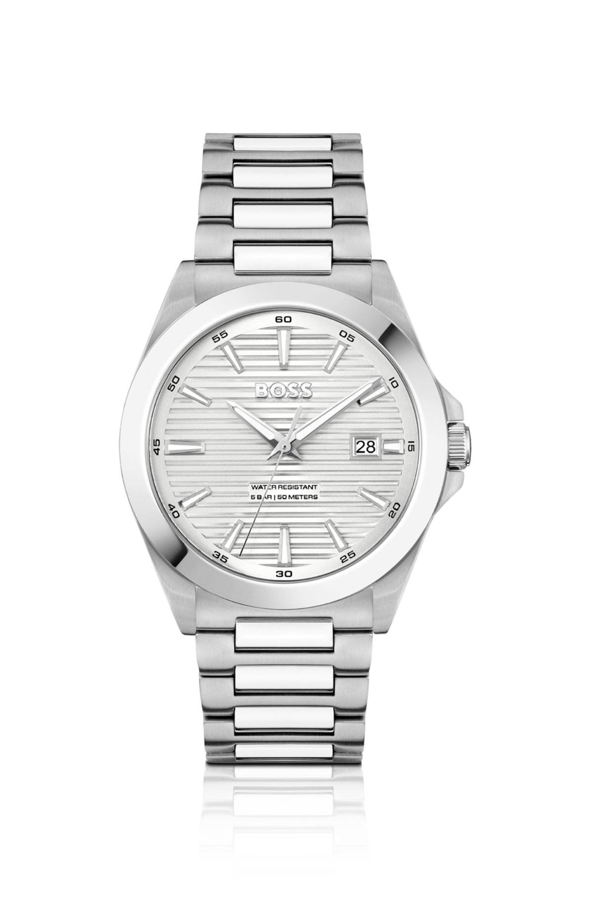 Strike stainless-steel watch with ridged dial