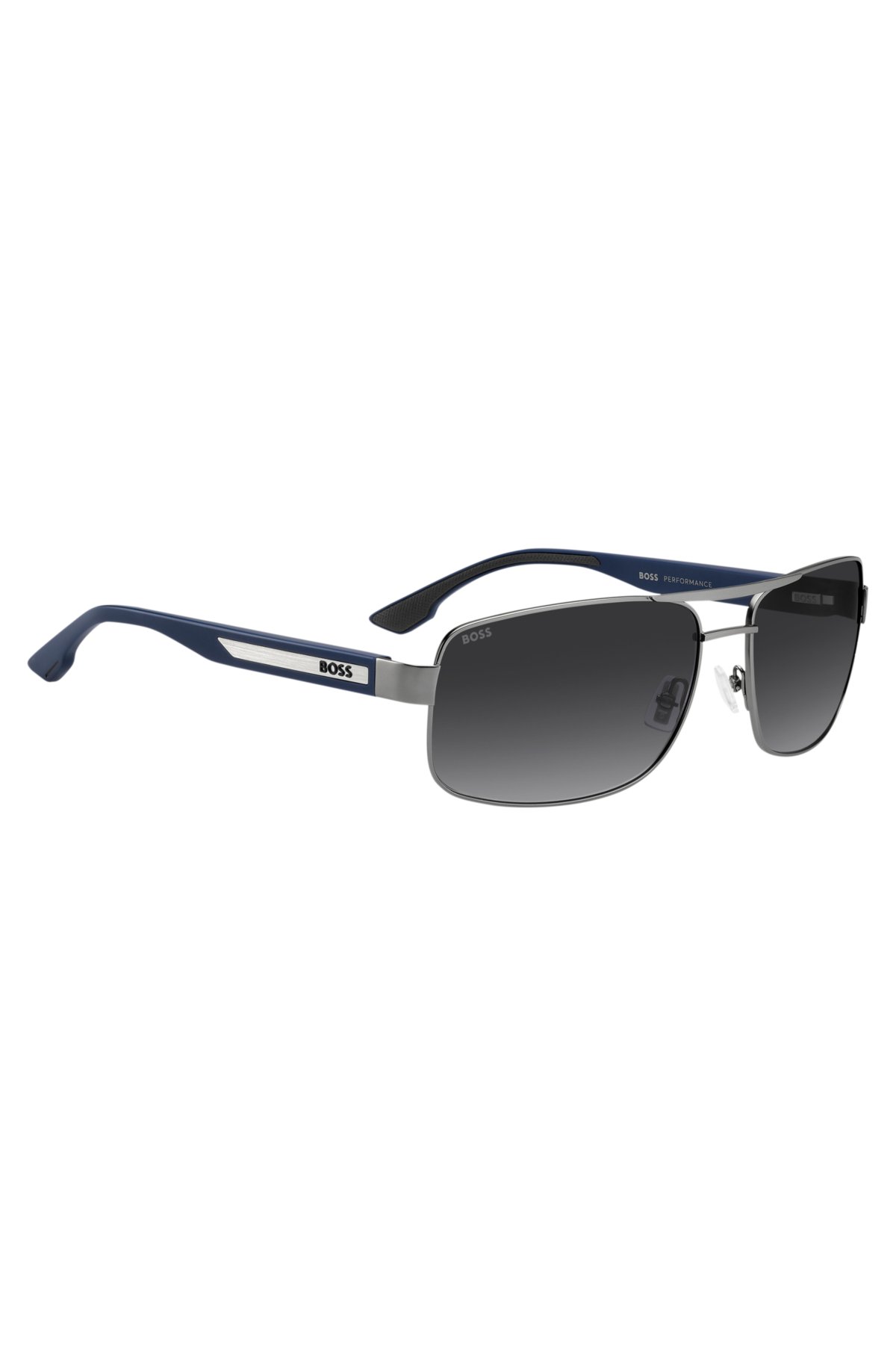 Double-bridge sunglasses with blue temples