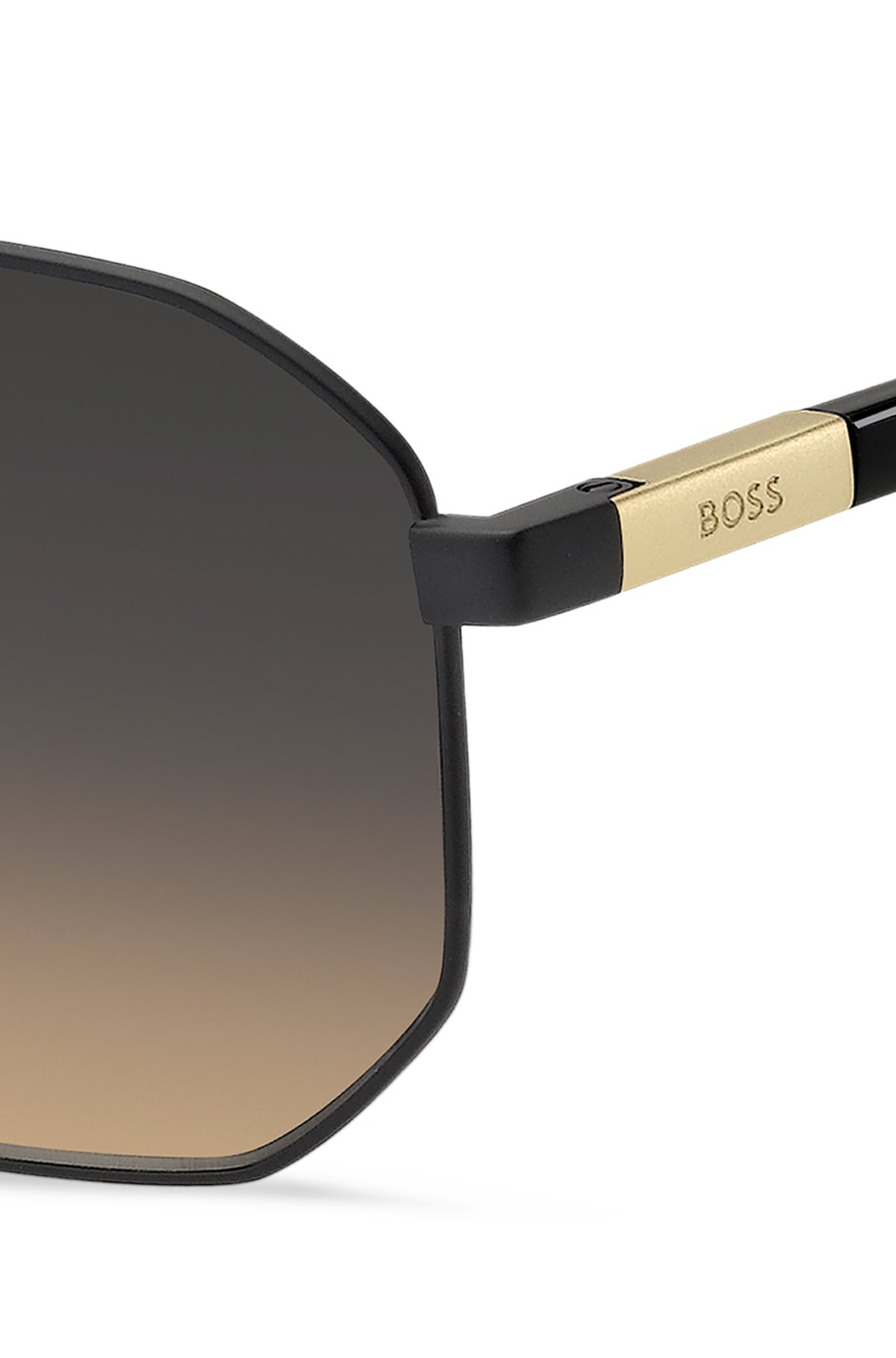 Black-steel sunglasses with gold-tone logo insert