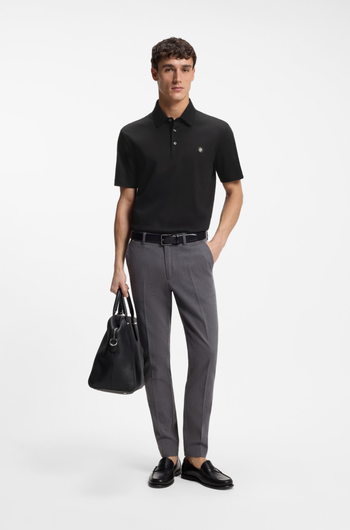 Mercerized-cotton polo shirt with Double B monogram