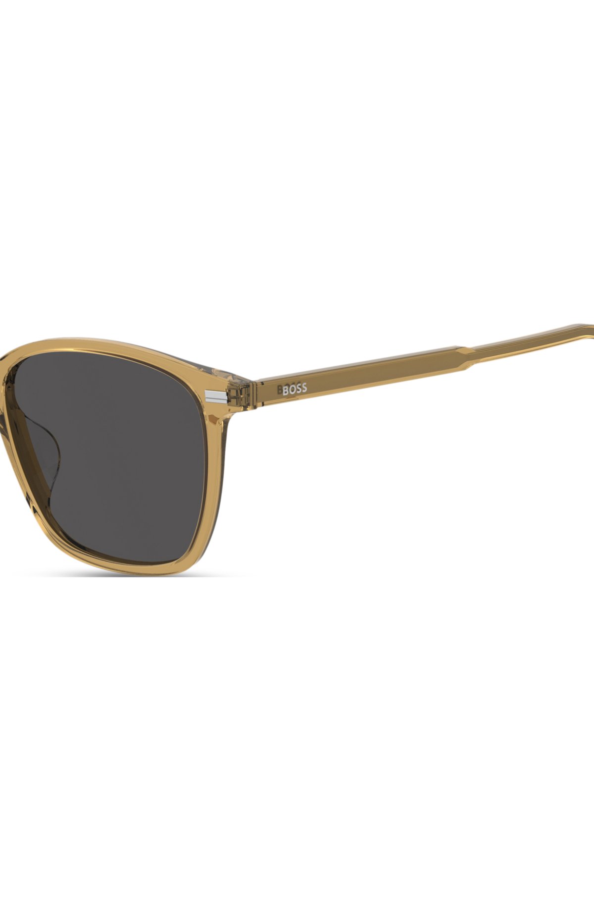 Transparent-beige sunglasses with gray lenses
