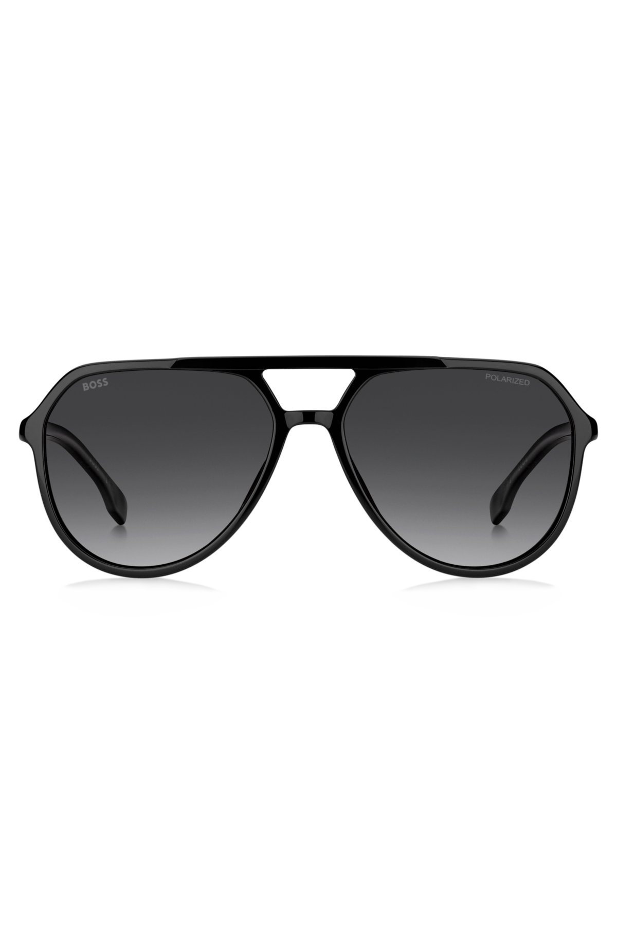 Black sunglasses with metallic logo trims