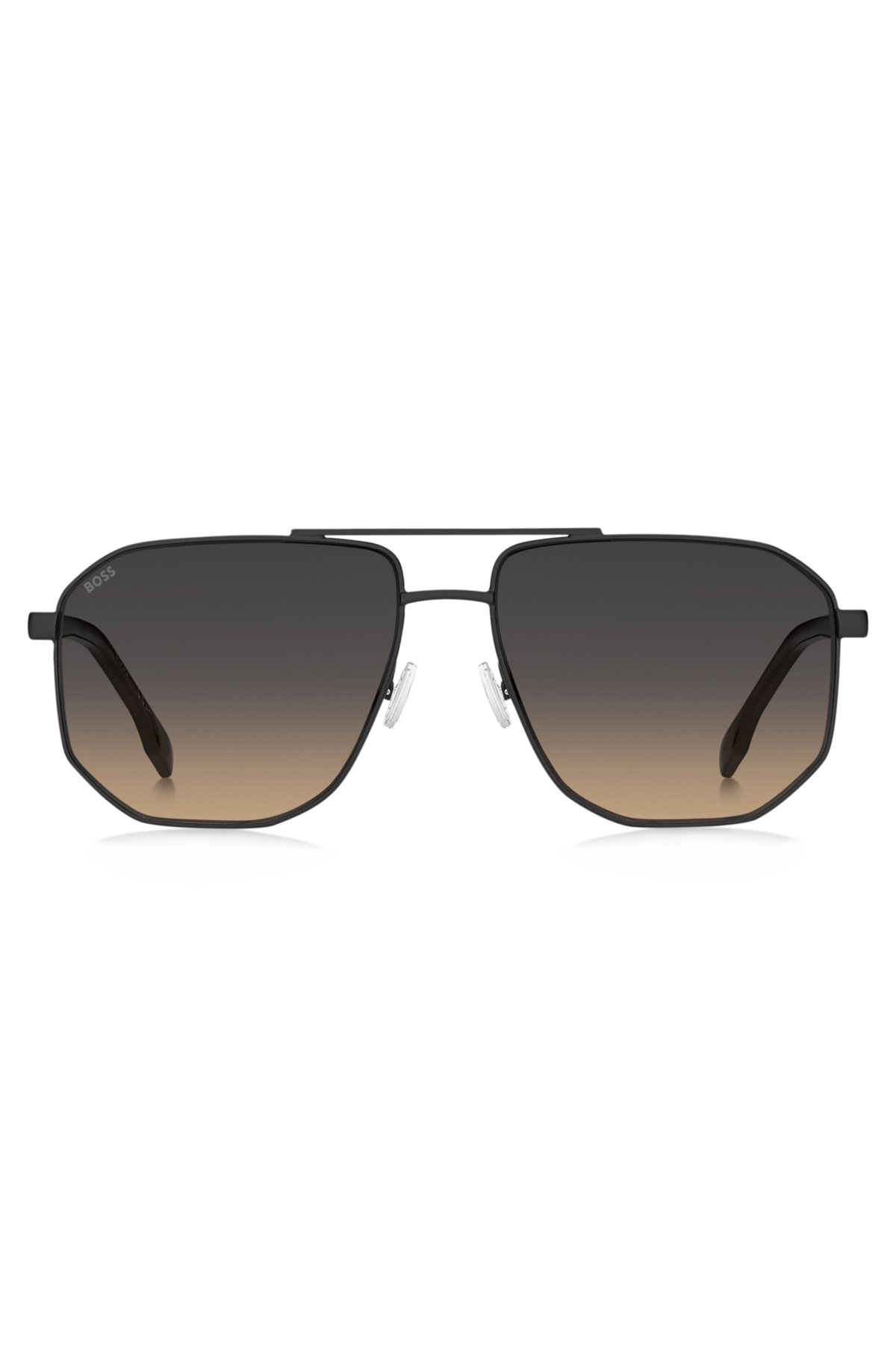 Black-steel sunglasses with gold-tone logo insert