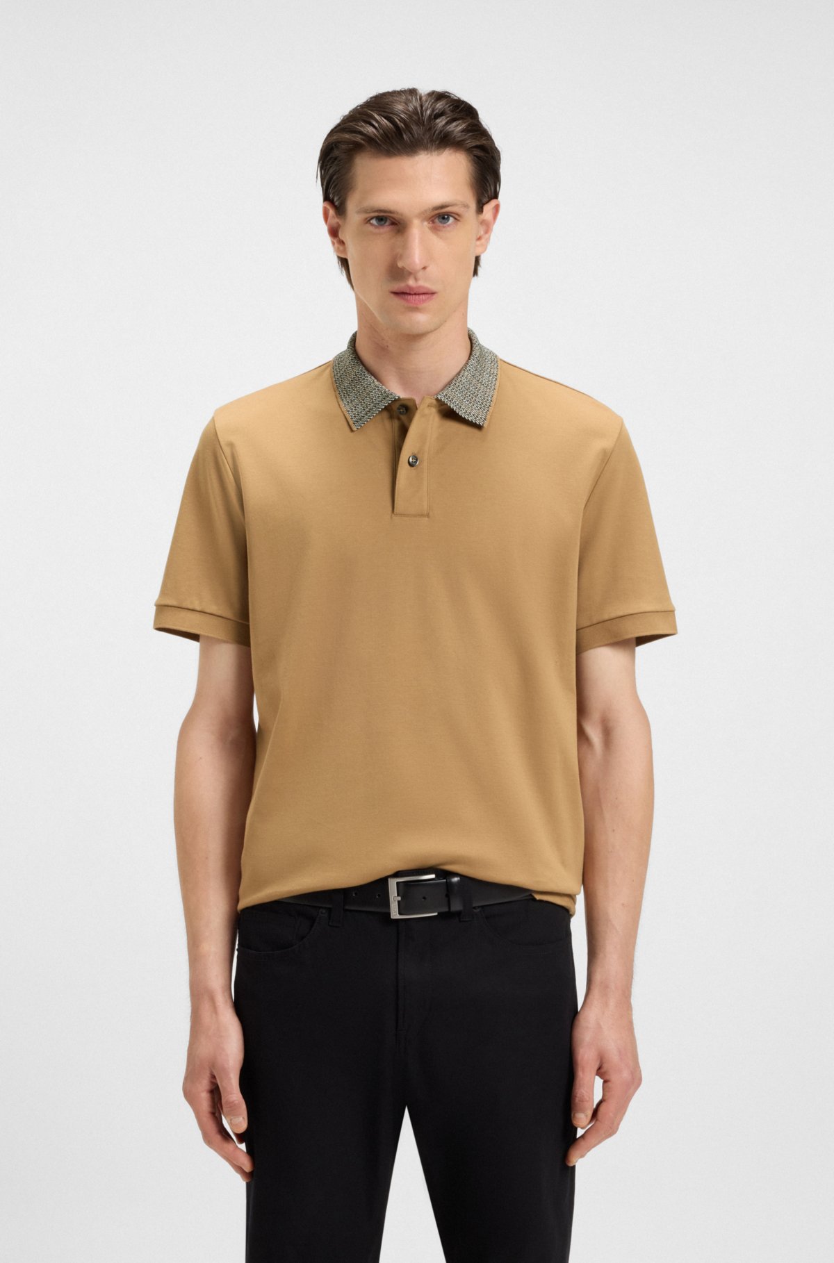 Patterned-collar polo shirt in pima cotton