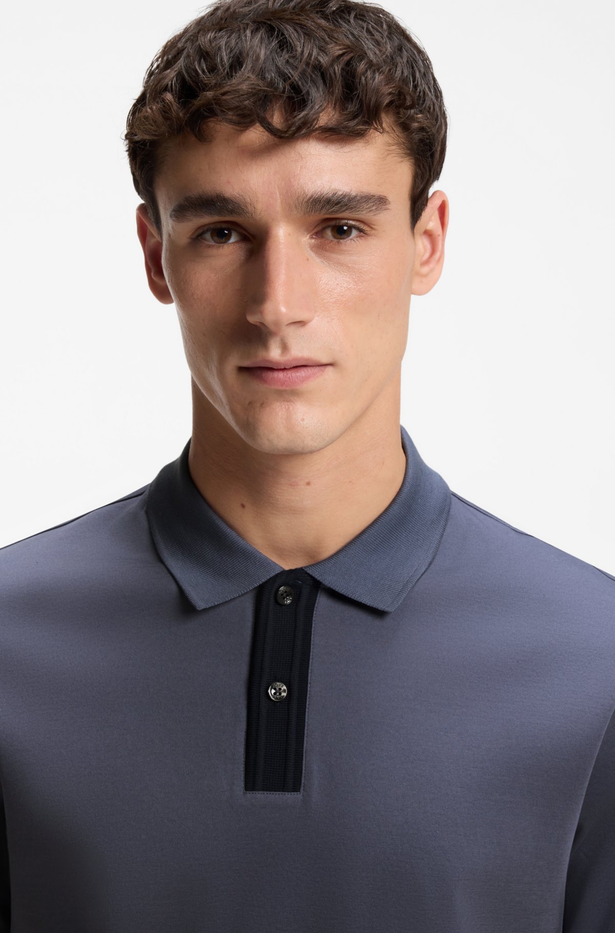 Striped-trim polo shirt in mercerised cotton