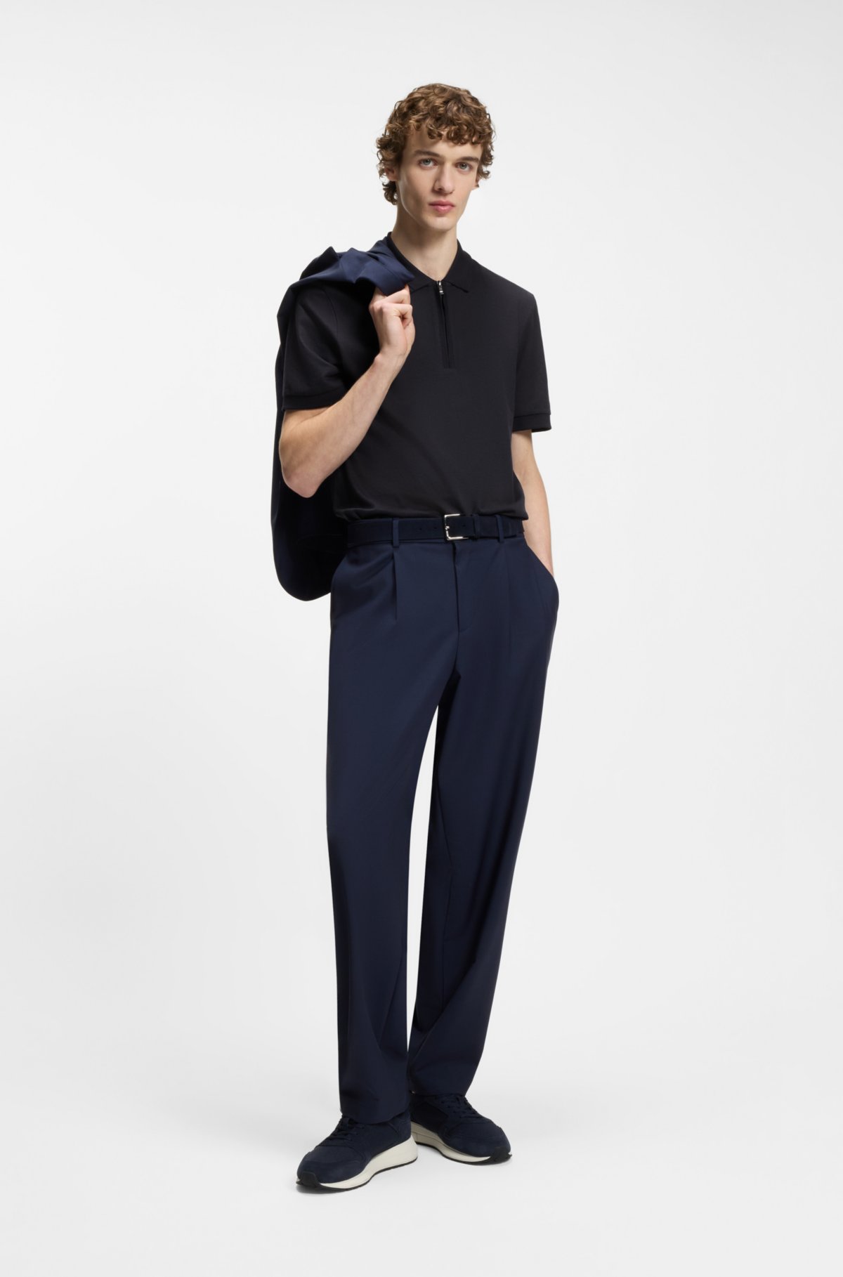Zip-placket polo shirt in a cotton blend