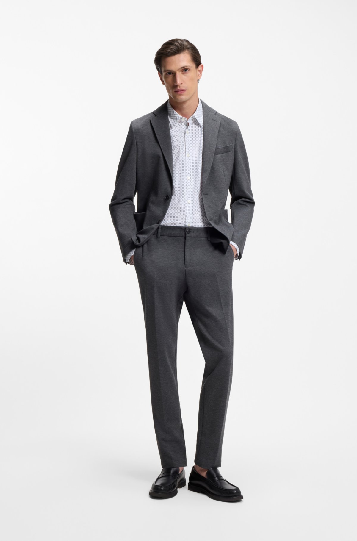 Printed slim-fit shirt in performance-stretch jersey