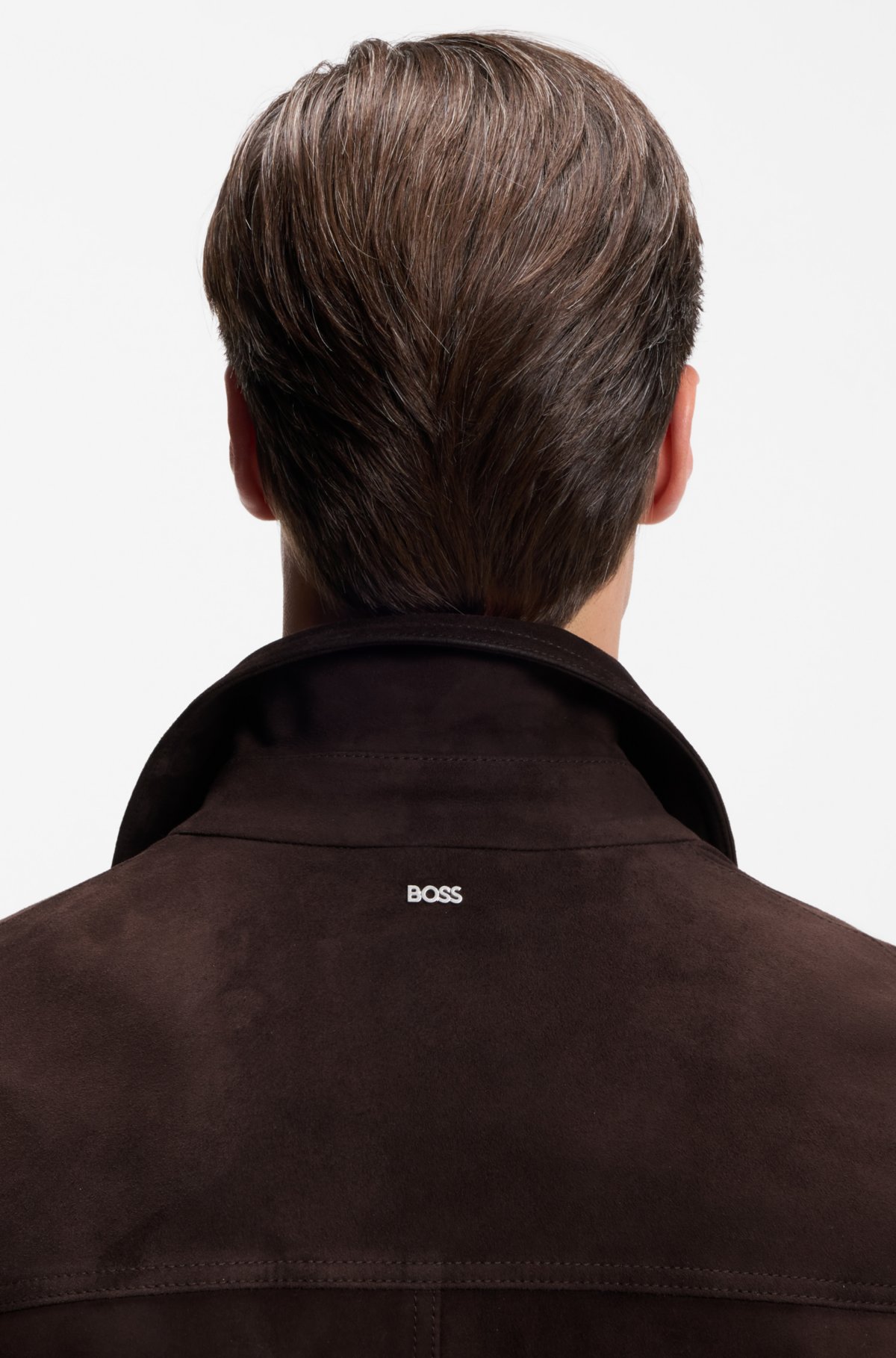 Suede jacket with snap closure
