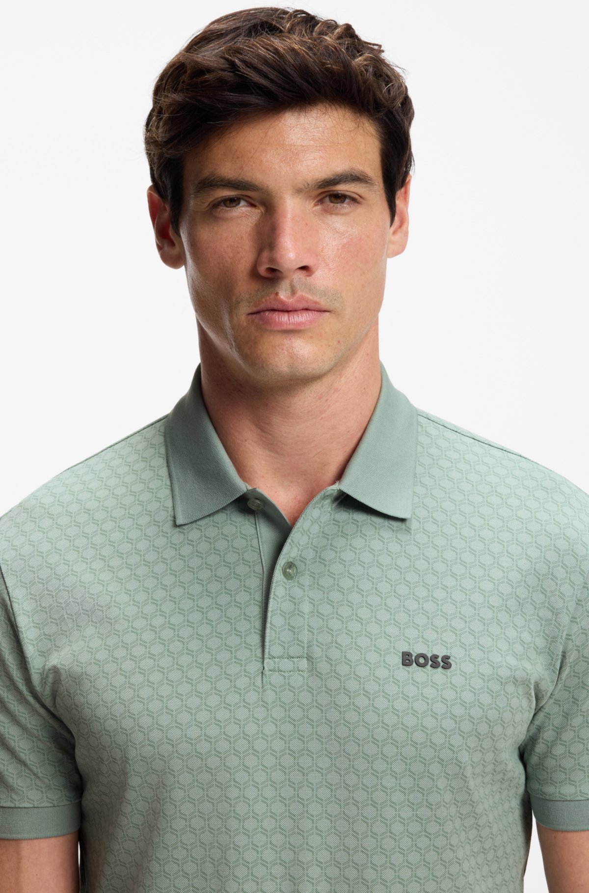 Printed polo shirt in cotton piqué