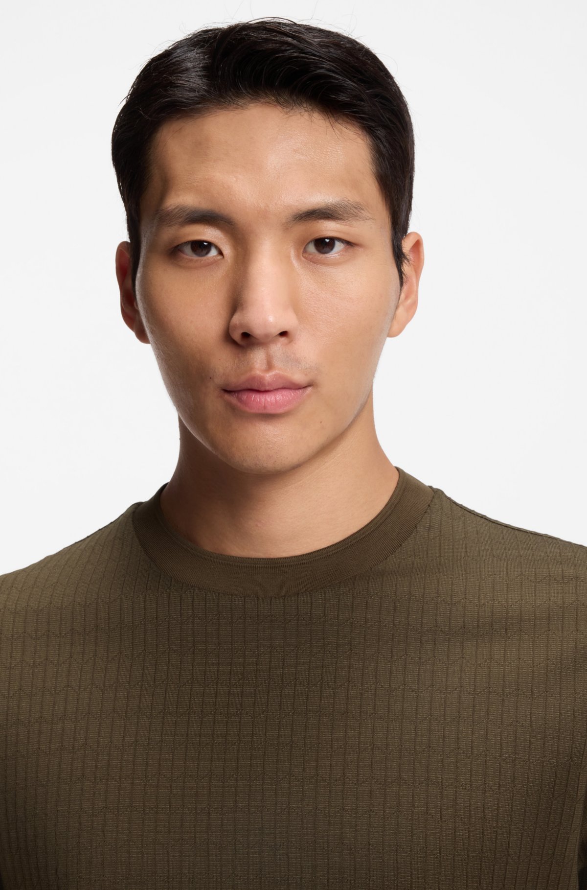 Cotton-silk T-shirt with geometric jacquard