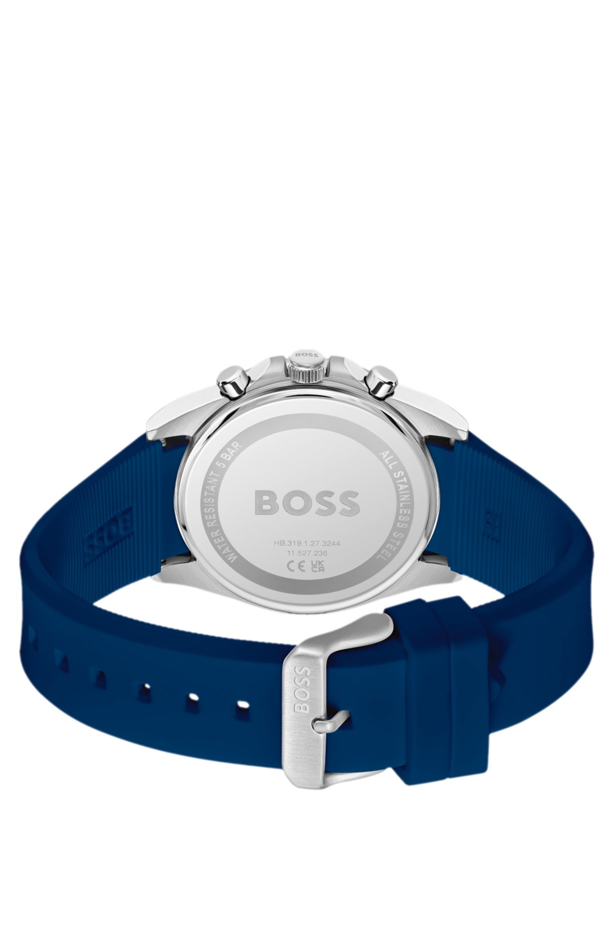 Logo-strap chronograph watch with blue textured dial