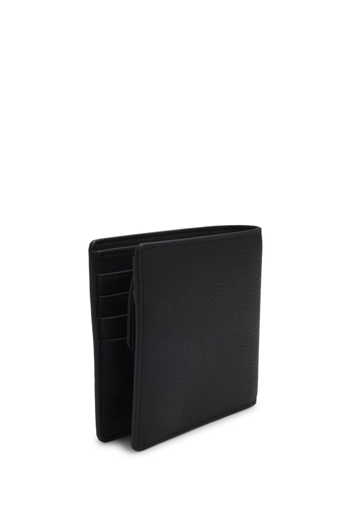 Billfold wallet with silver-tone logo and coin pocket