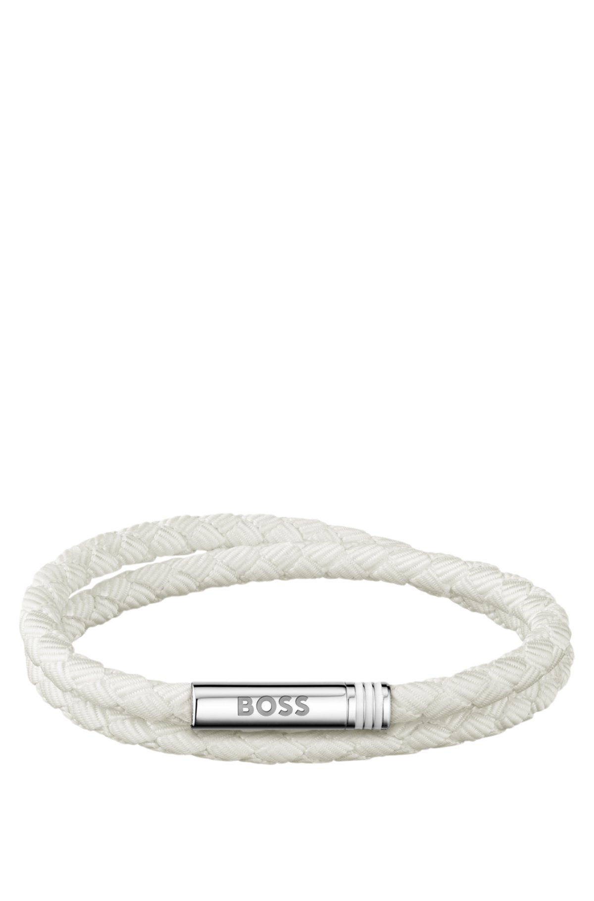 Double-braided white cuff with logo closure