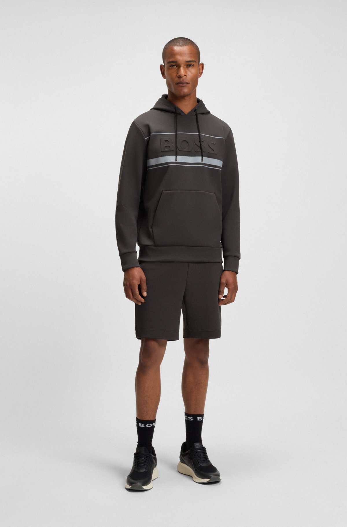 Stripe-detail hoodie in a cotton blend