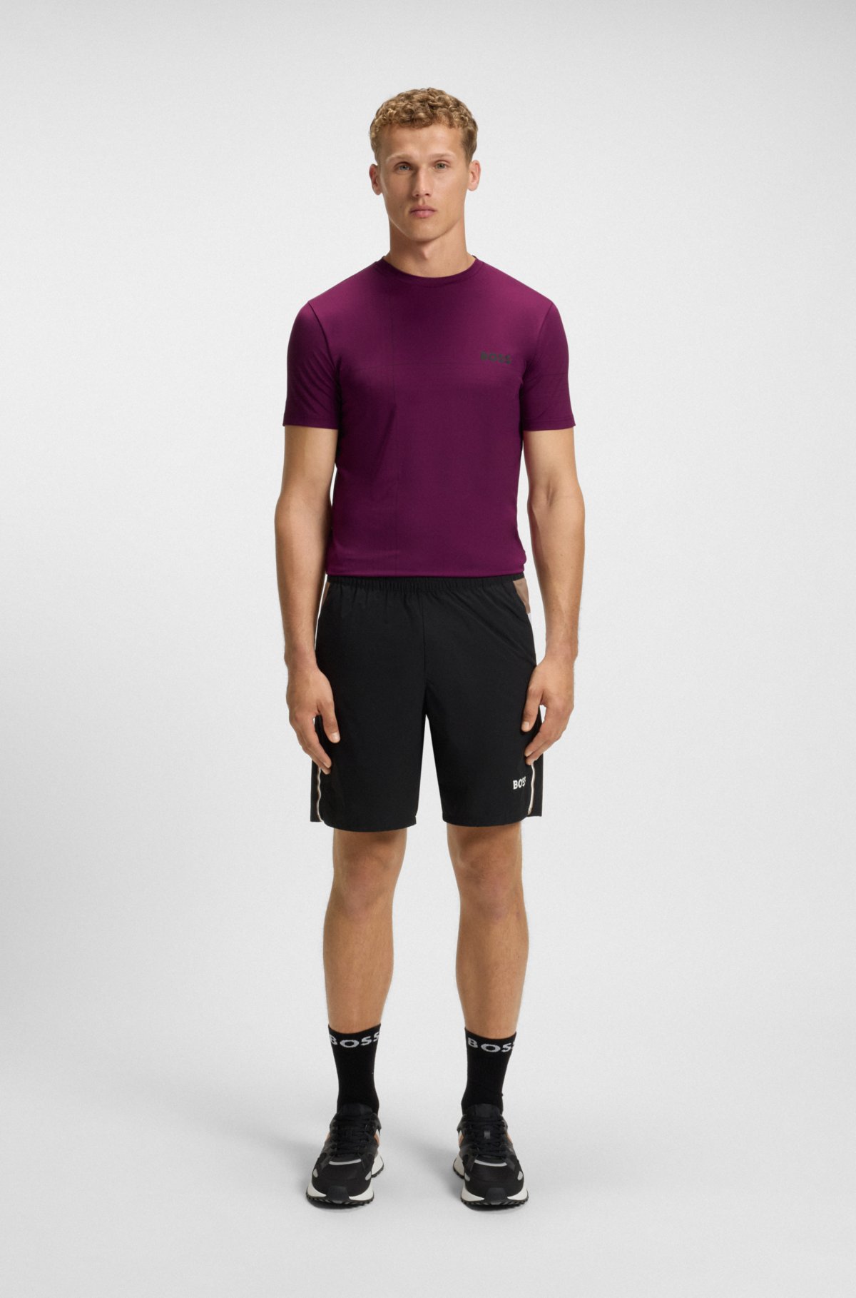 Active moisture-managing slim-fit T-shirt in stretch jersey