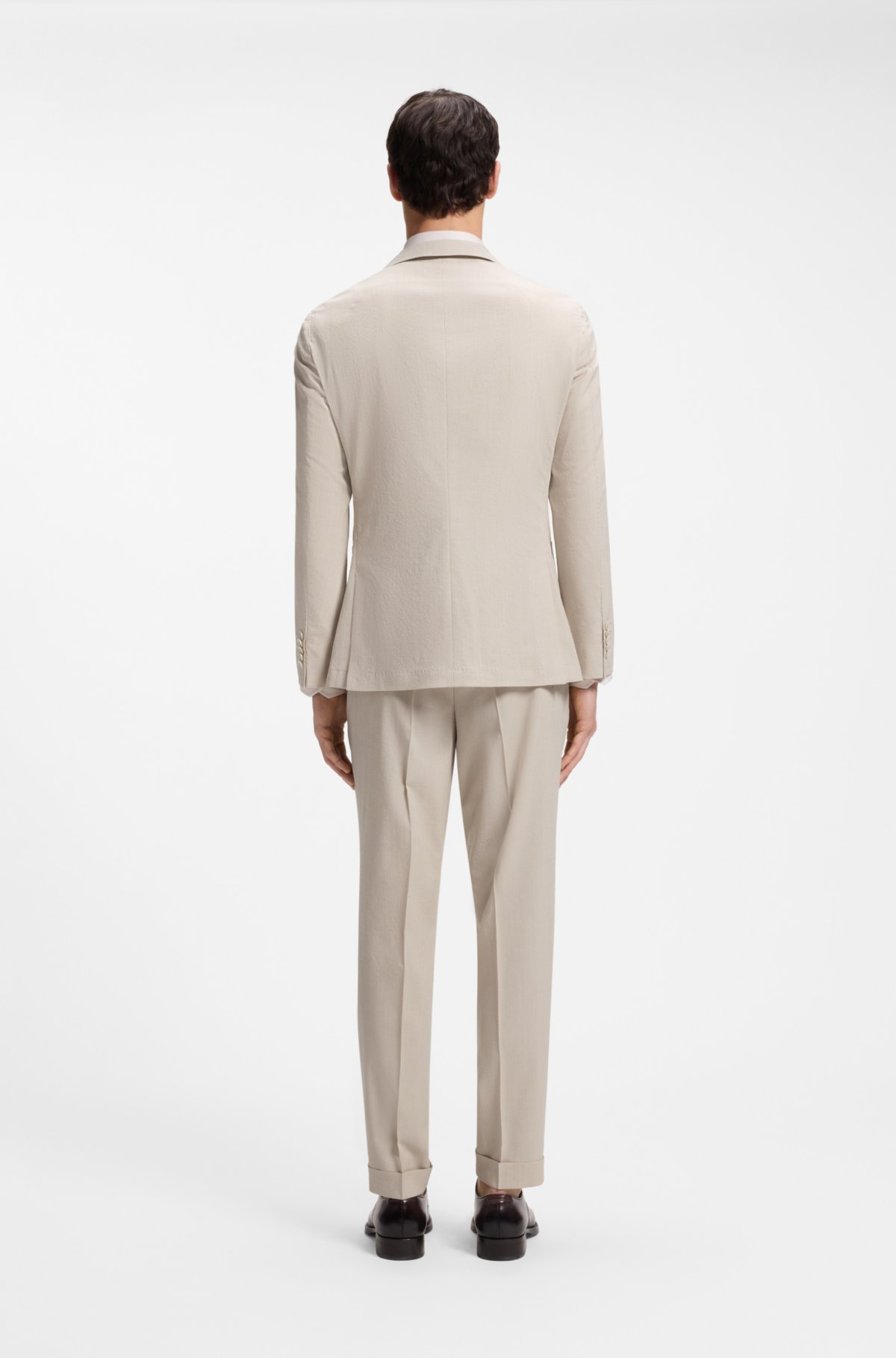Slim-fit jacket in wool-blend seersucker