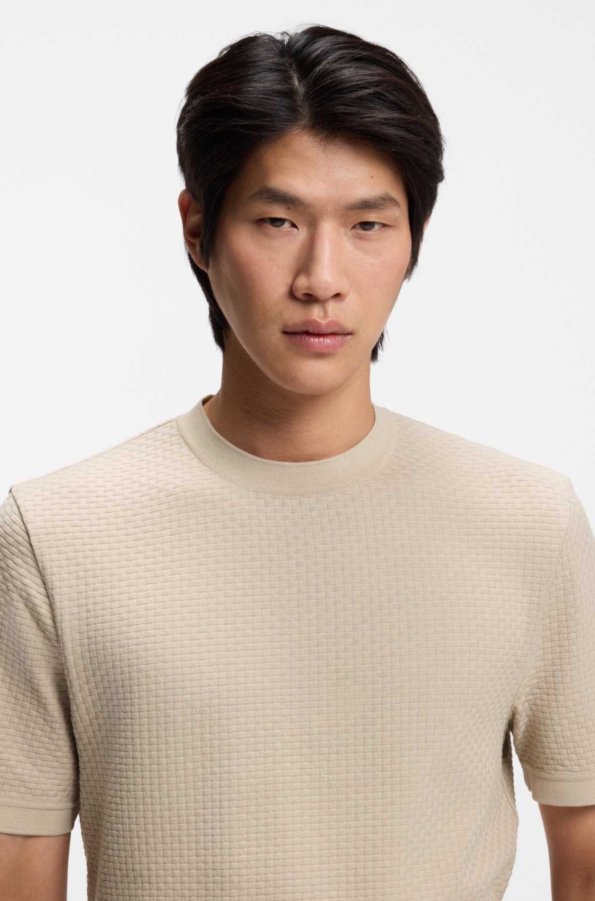 Basket-weave T-shirt in mercerised cotton