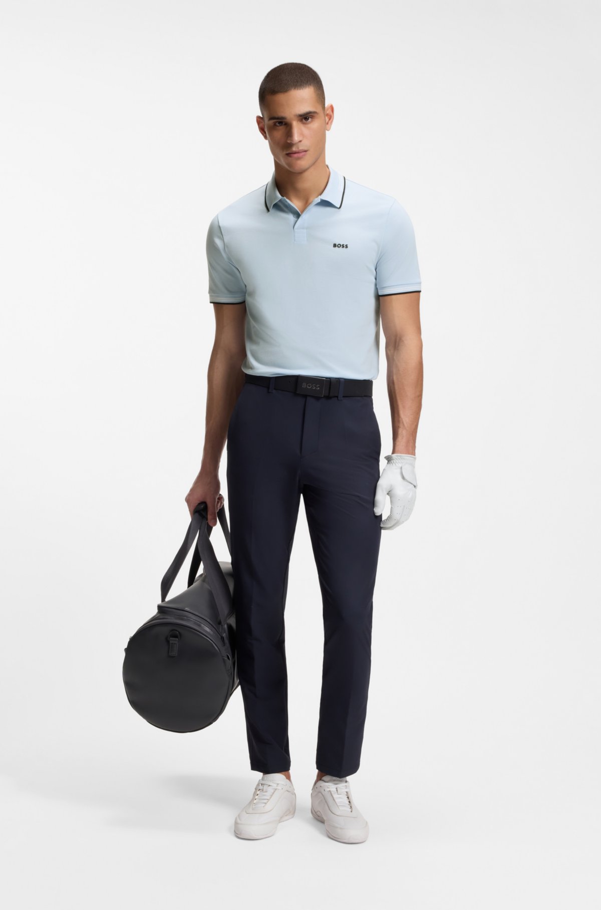 Stretch-cotton slim-fit polo shirt with branding and stripes