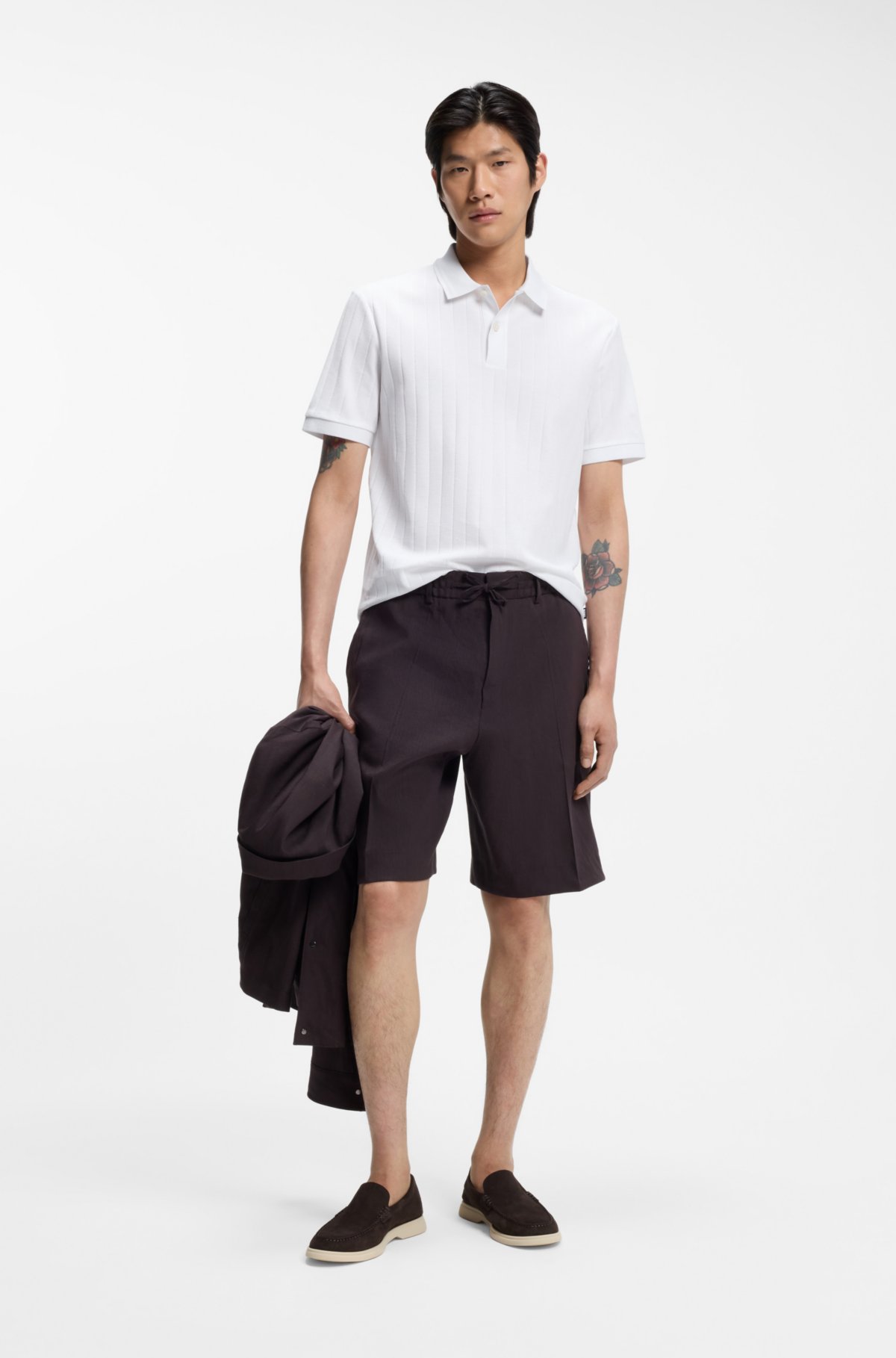 Vertical-stripe polo shirt in mercerised cotton