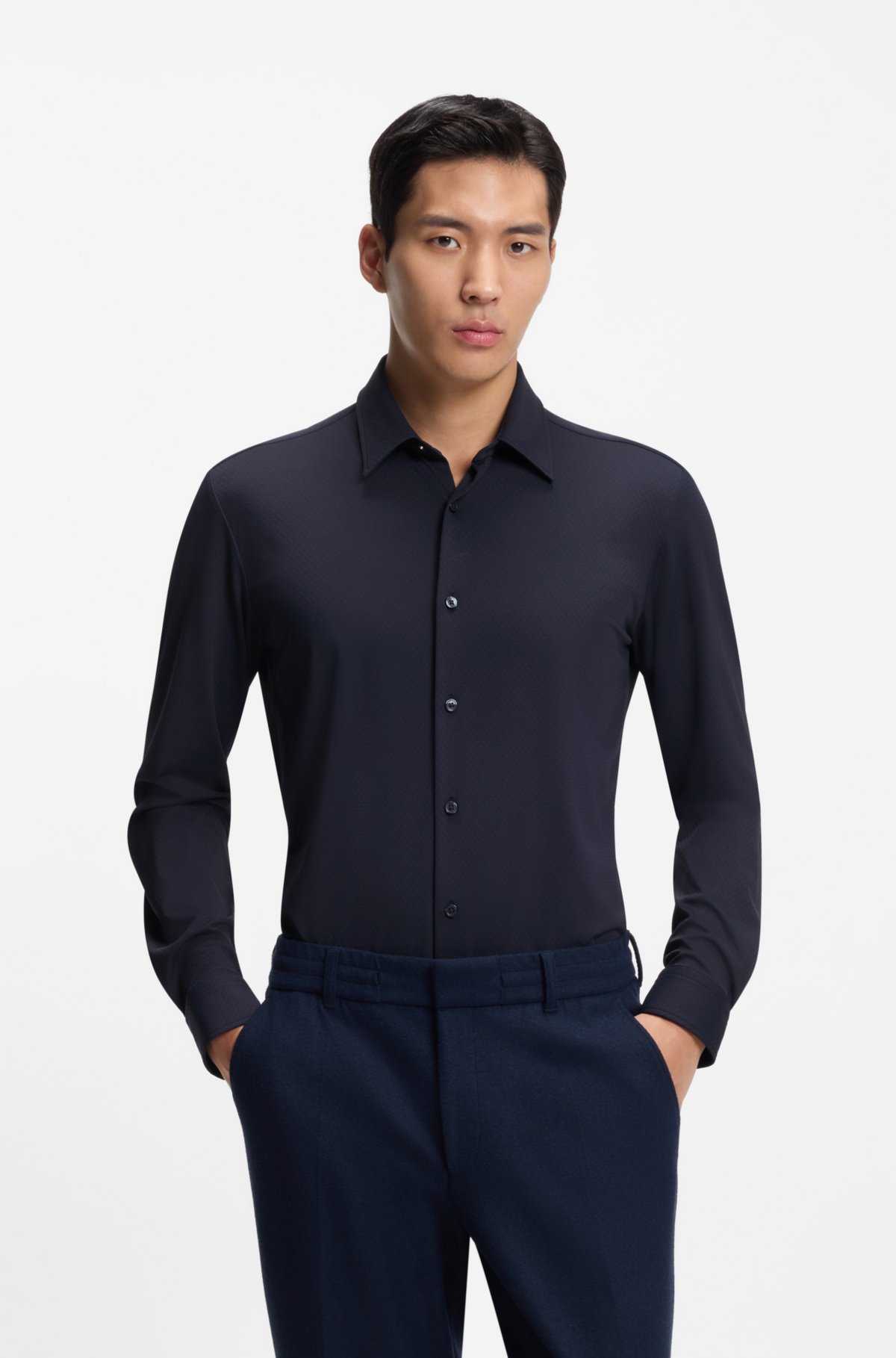 Performance-stretch slim-fit shirt in structured jersey