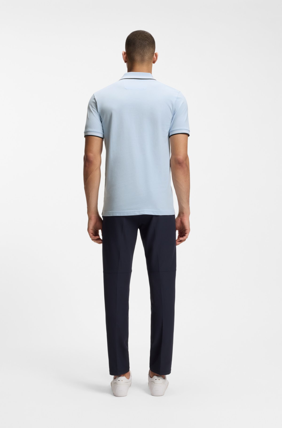 Stretch-cotton slim-fit polo shirt with branding and stripes