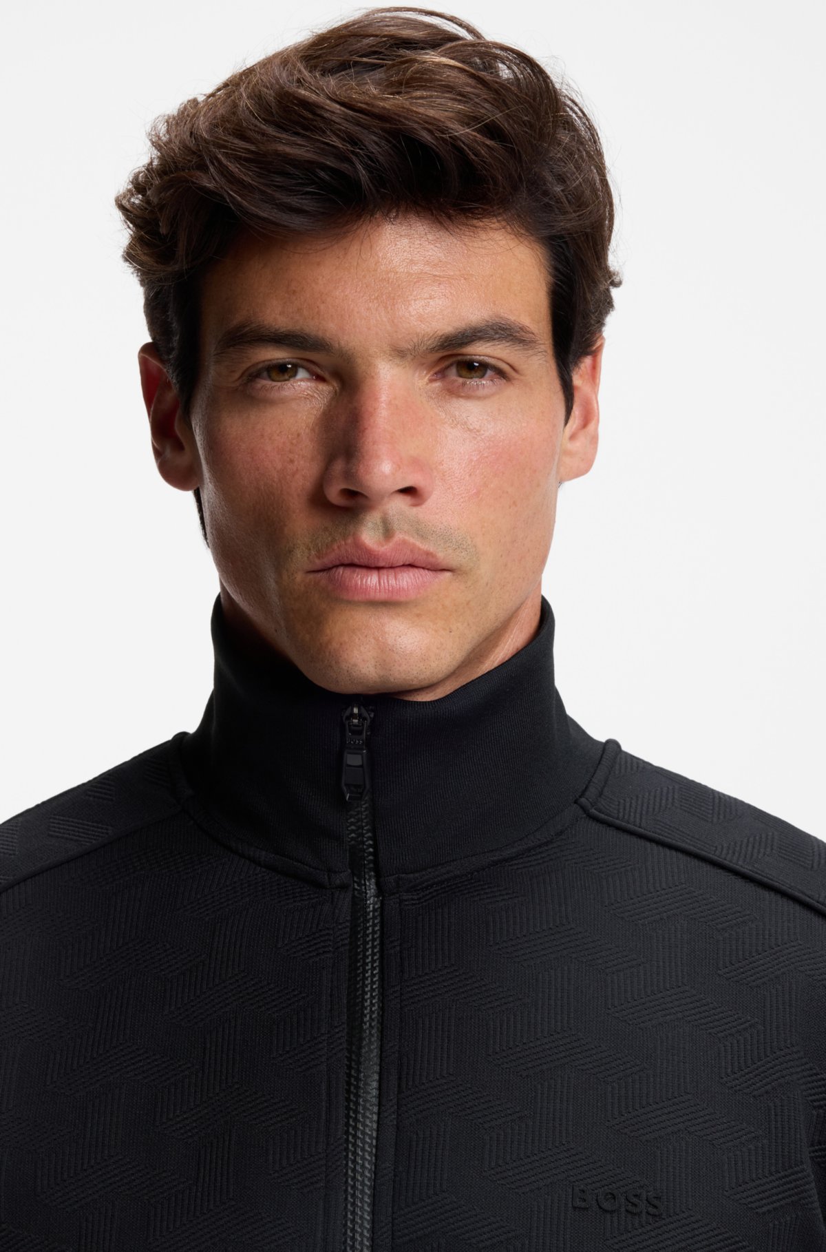Quilted-jacquard zip-up sweatshirt in a regular fit Quilted-jacquard zip-up sweatshirt in a regular fit