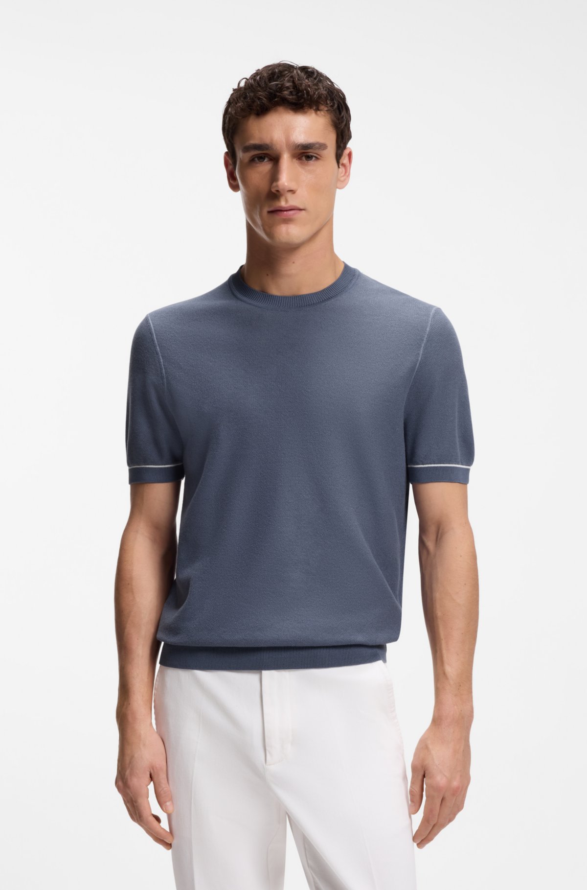 Horizontal-stripe sweater in a cotton blend