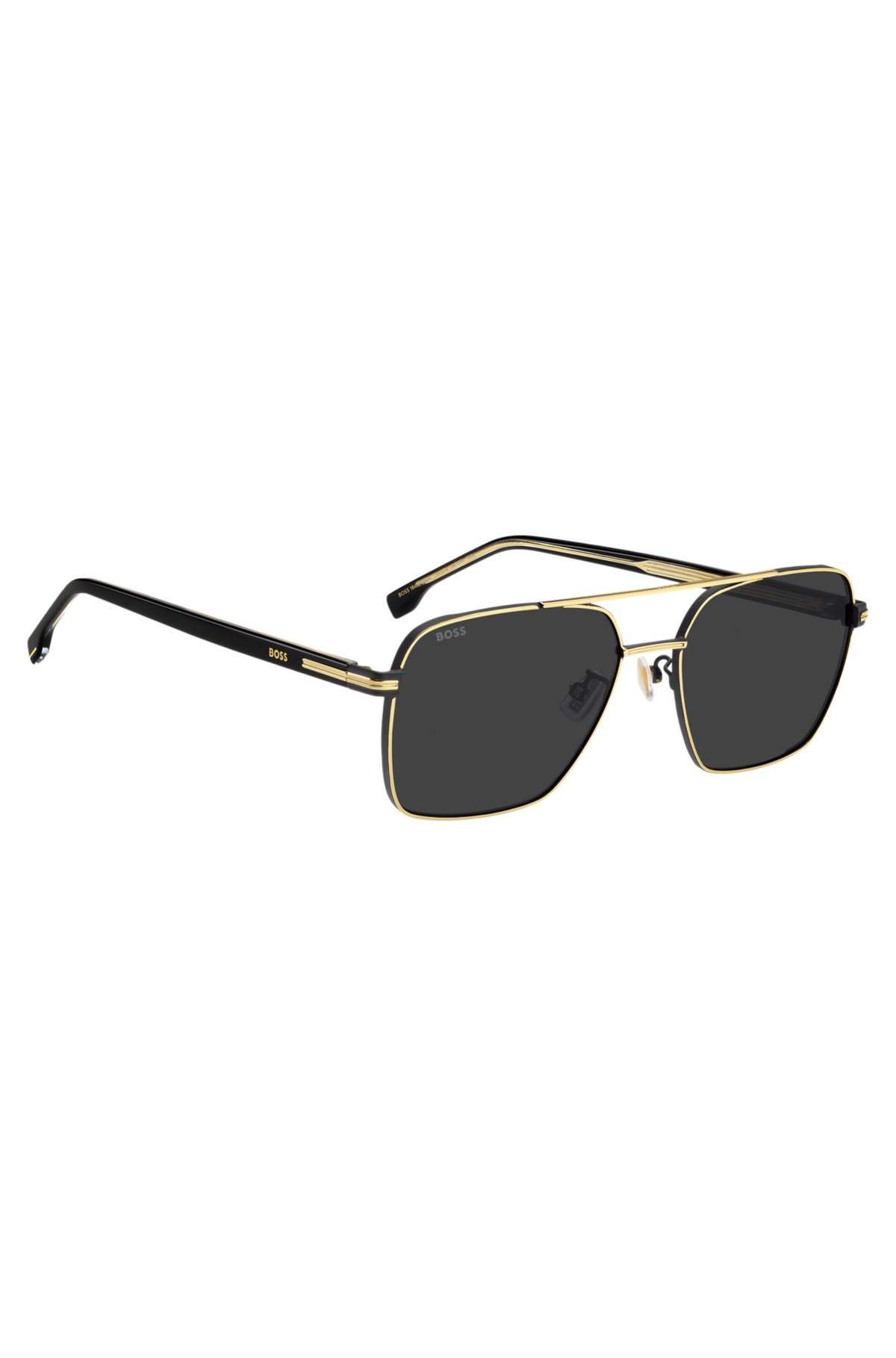 Gold-tone double-bridge sunglasses with black-acetate temples