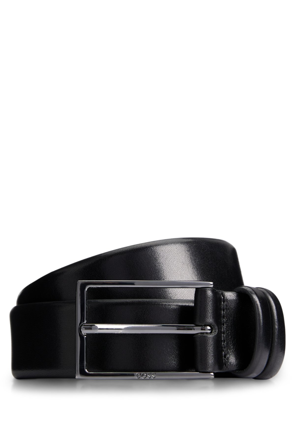 Tanned-leather belt with pin buckle