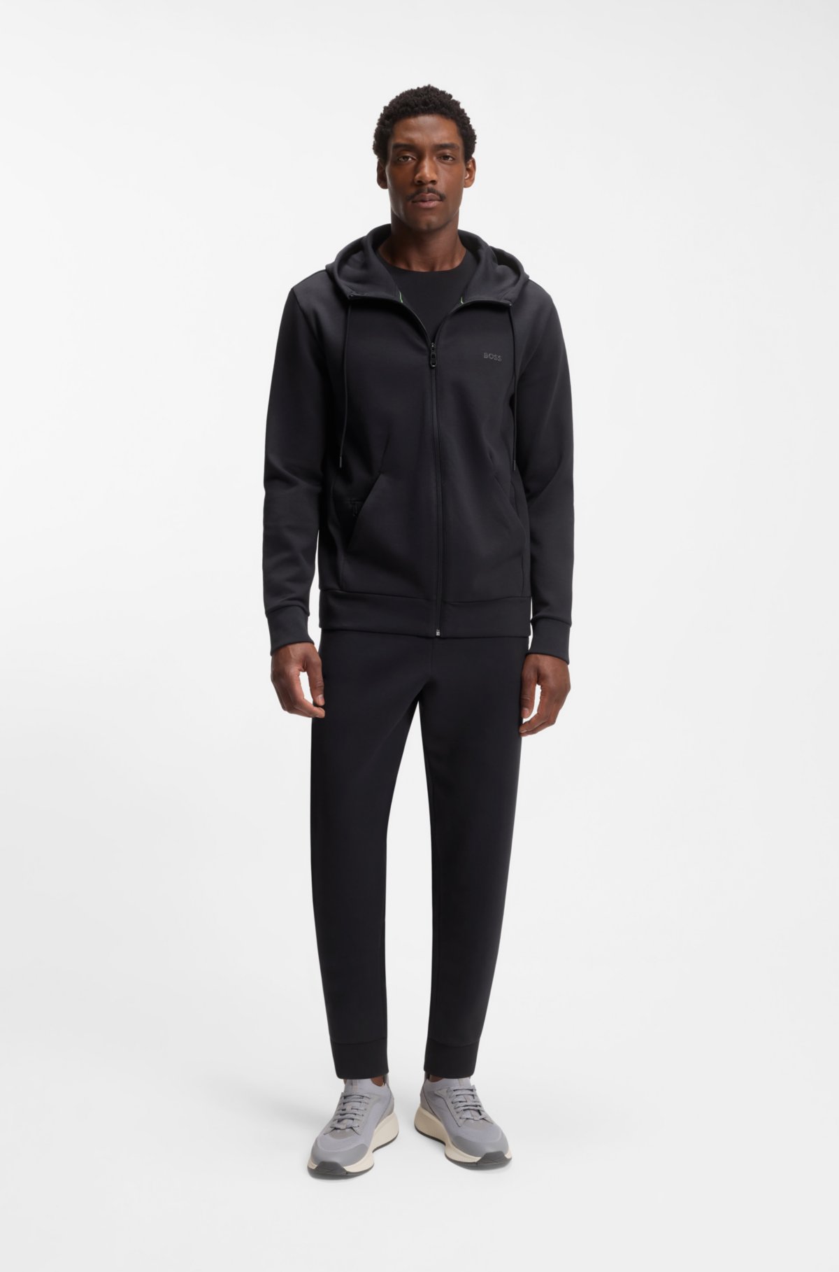 Stretch-cotton zip-up hoodie with logo print