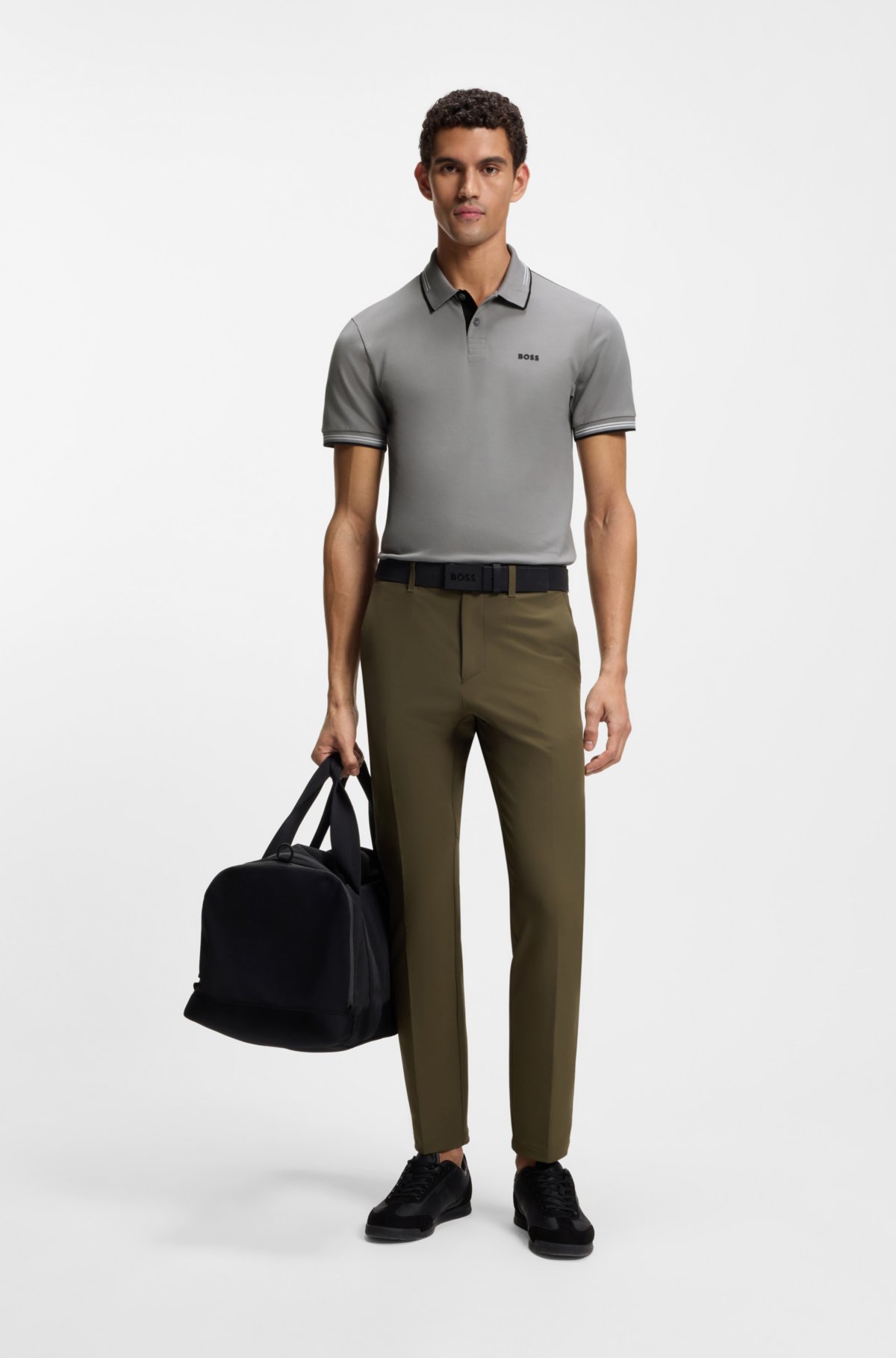 Stretch-cotton slim-fit polo shirt with branding and stripes