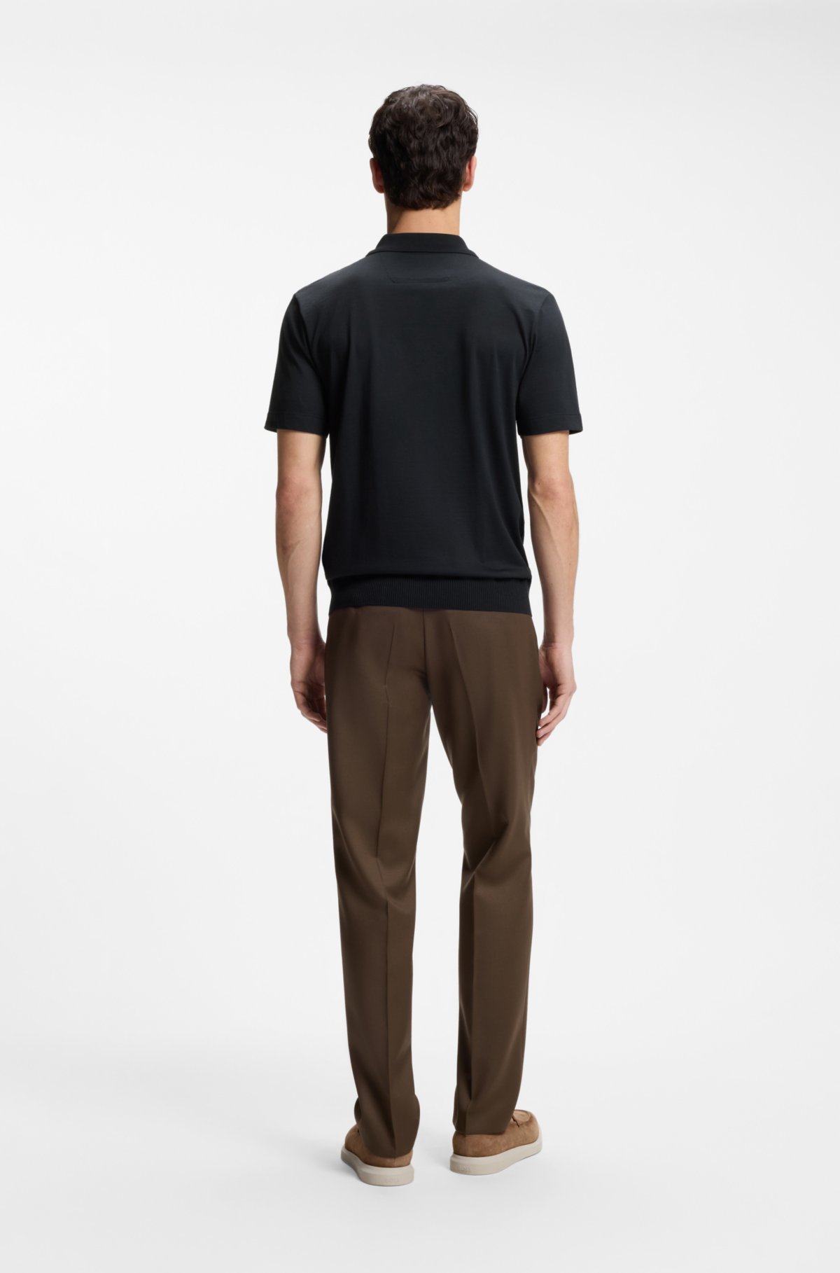 Cotton-silk polo shirt with zip neck