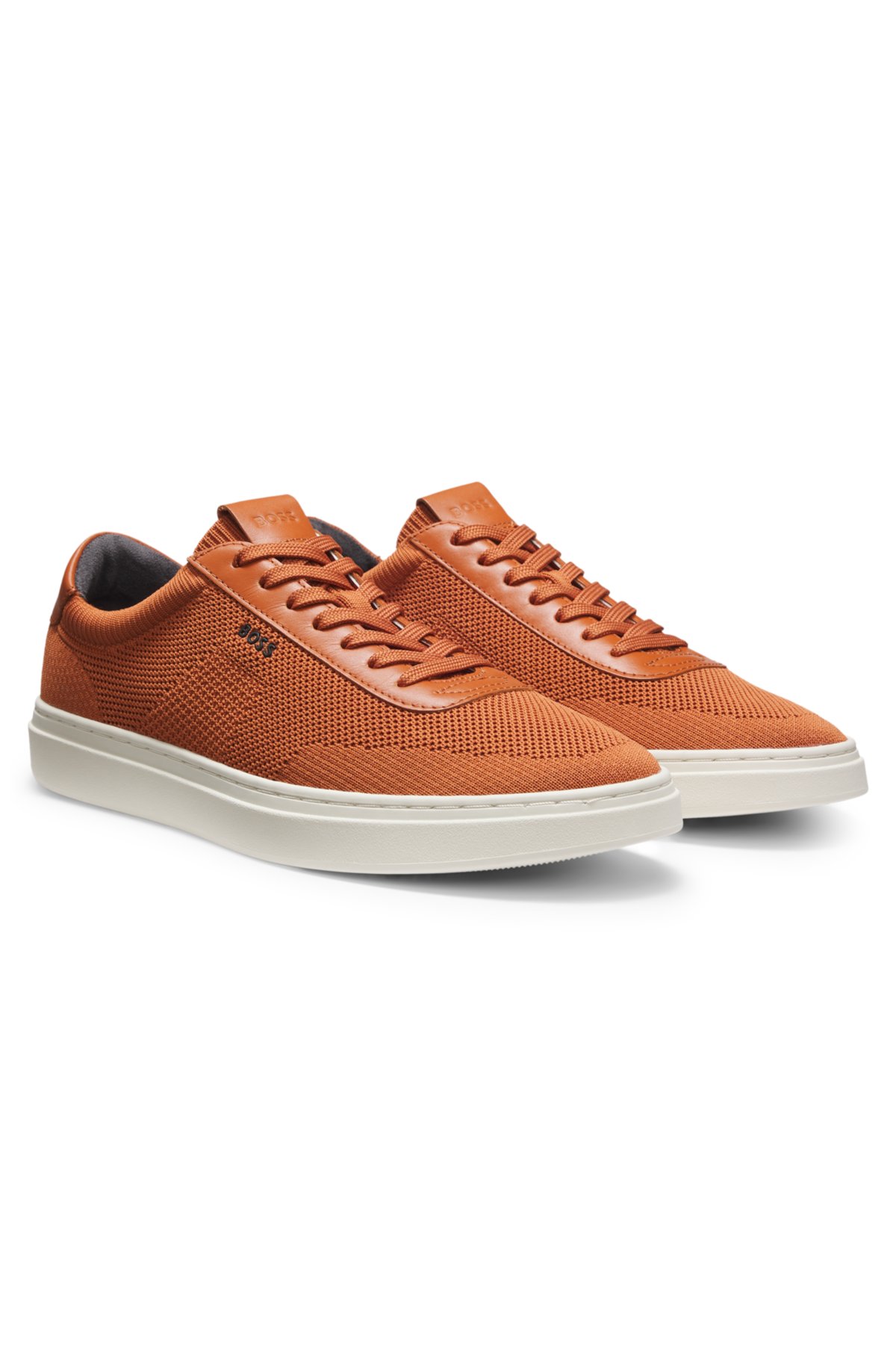 Lace-up trainers with knitted uppers and leather trims