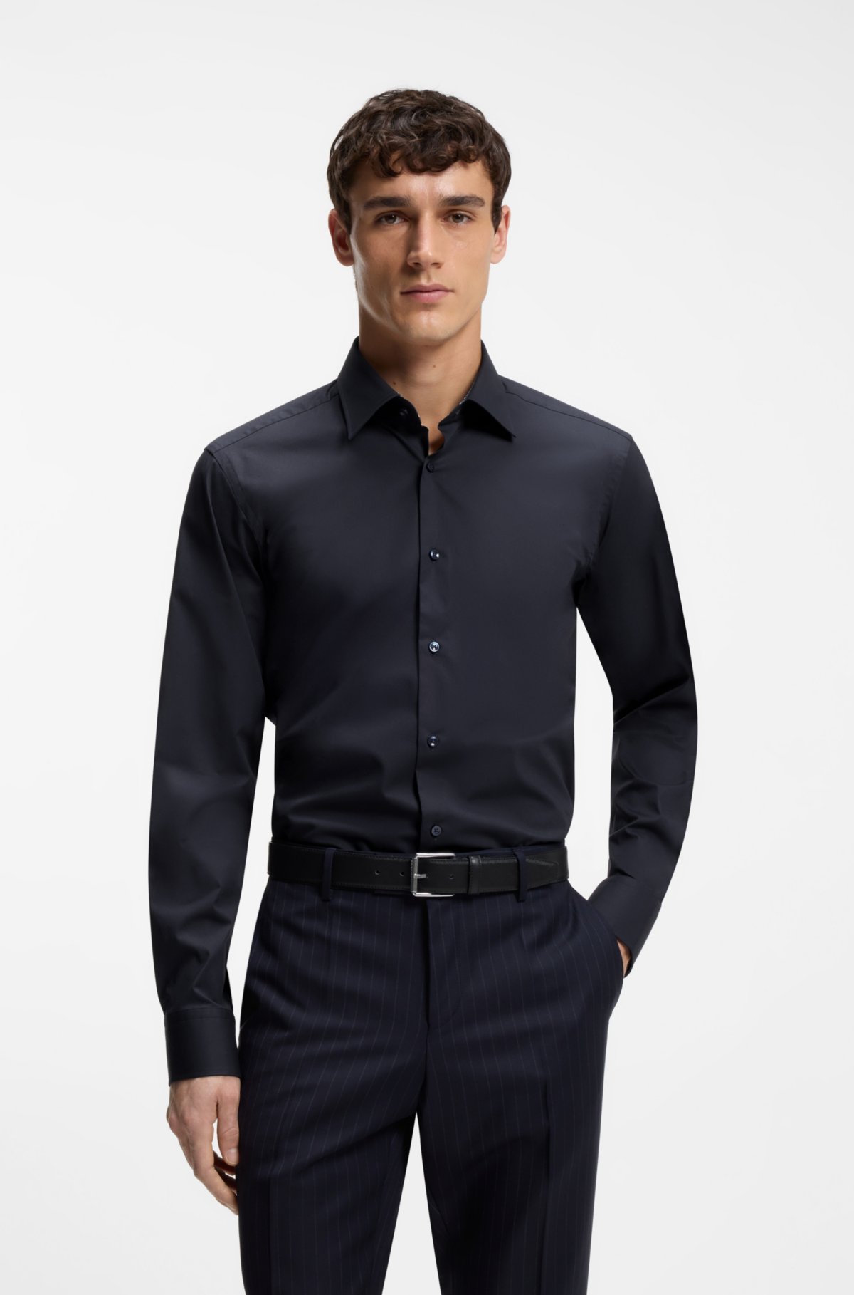 Easy-iron regular-fit shirt in stretch-cotton poplin
