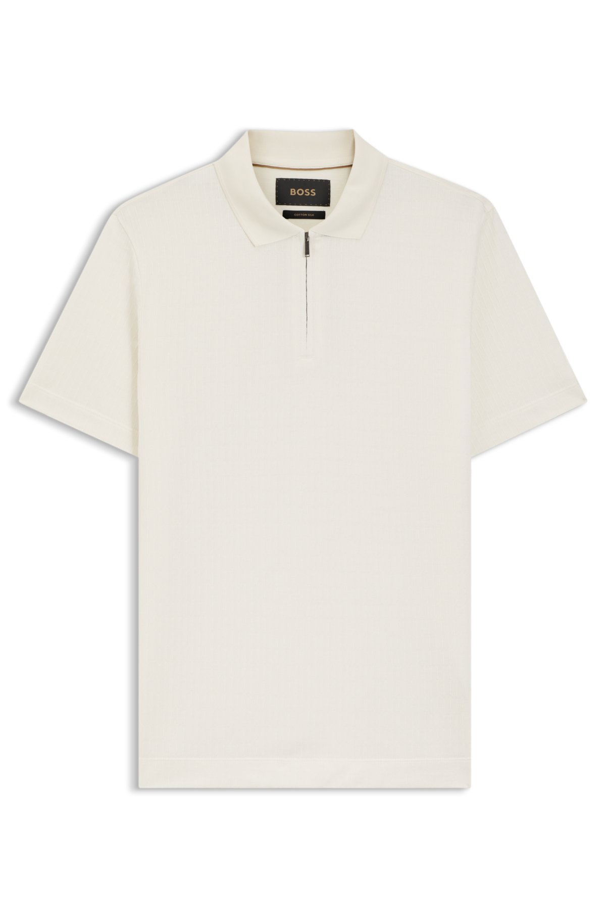 Cotton-silk polo shirt with zip neck