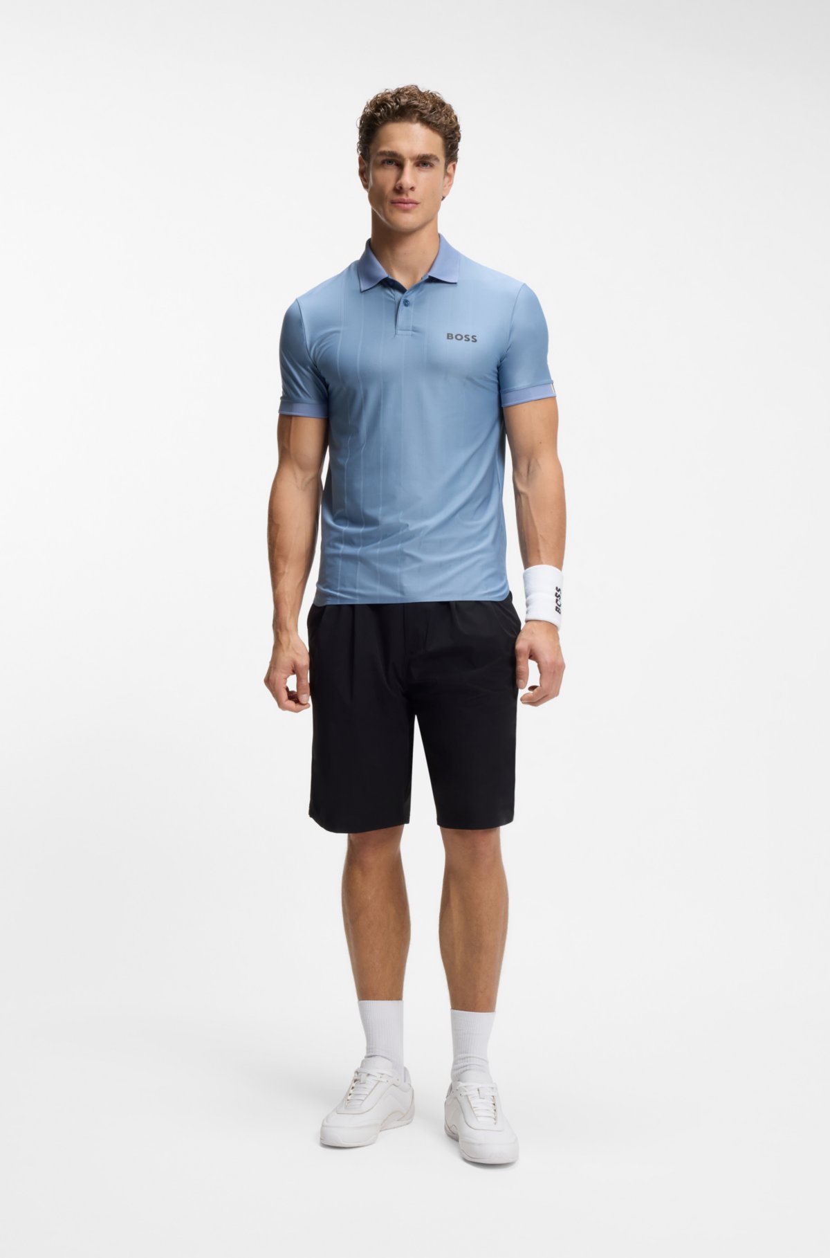 Active Stripe-jersey slim-fit polo shirt with four-way stretch