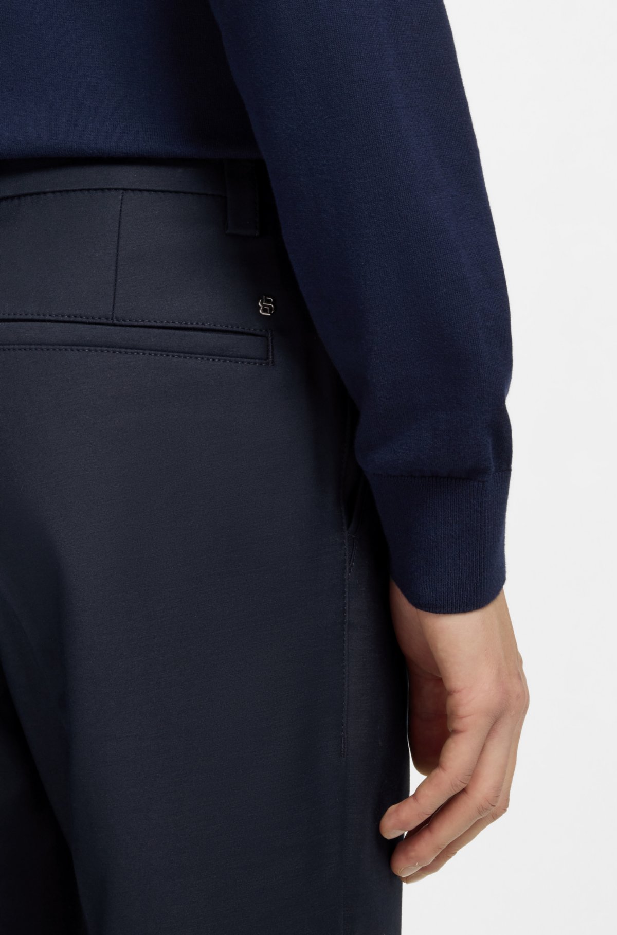 Easy-iron modern-fit trousers in cotton-blend twill