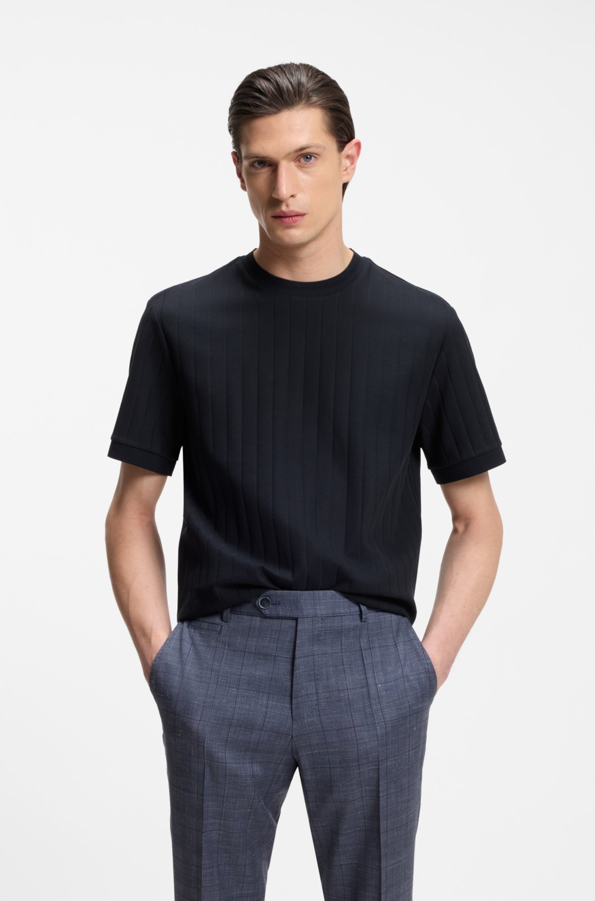Vertical-stripe T-shirt in mercerised cotton