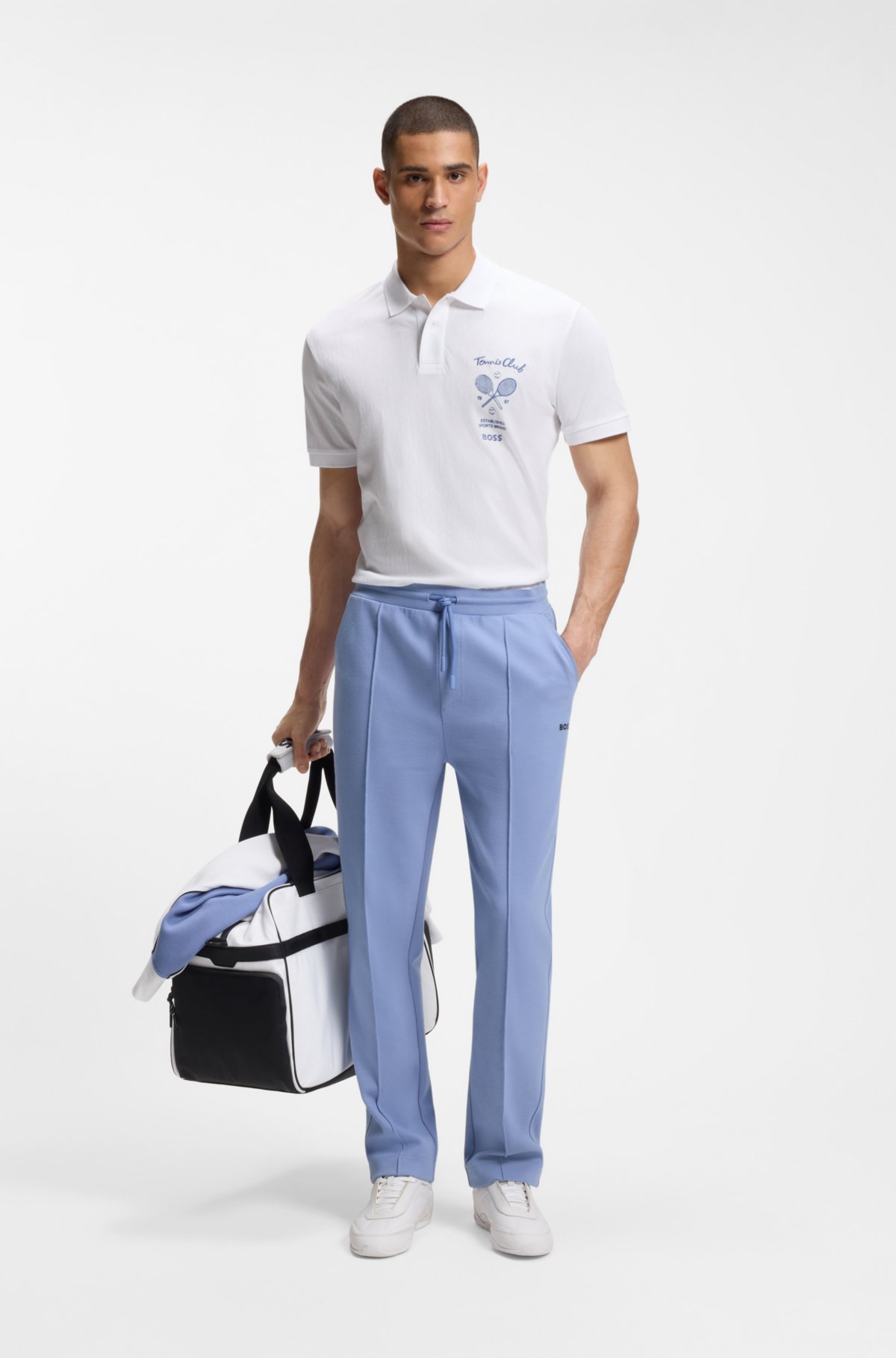 Embroidered-artwork polo shirt in cotton mesh