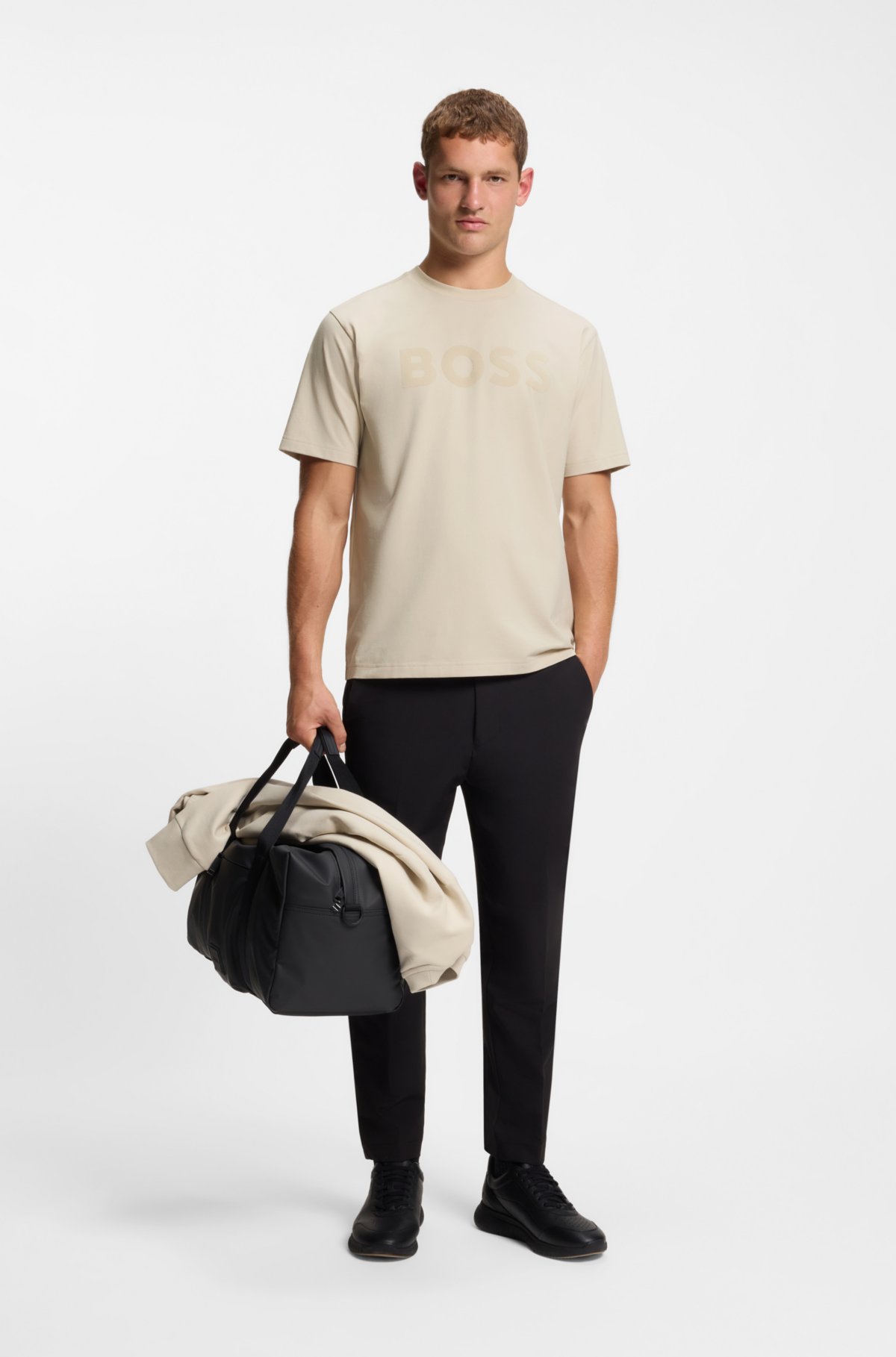 Tonal-logo T-shirt in stretch cotton