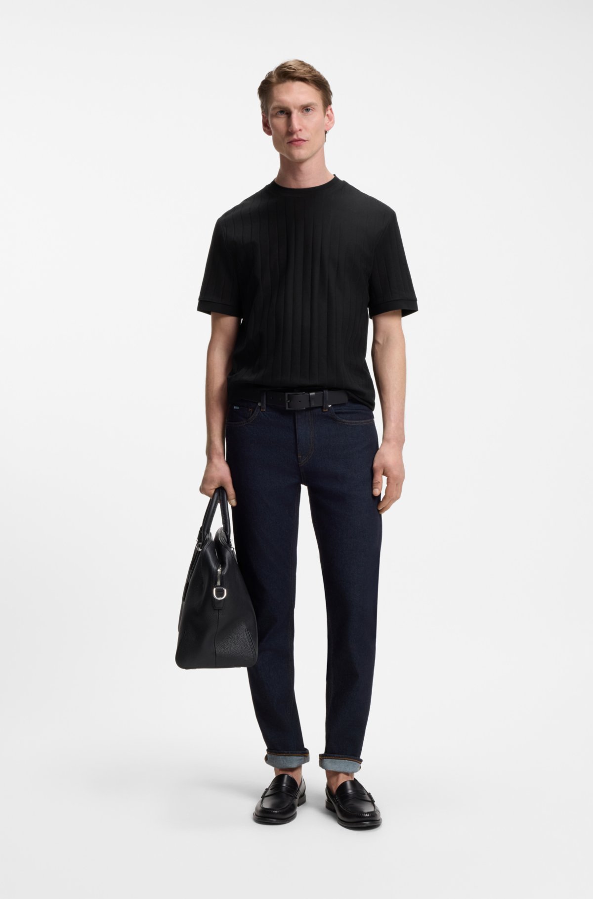 Vertical-stripe T-shirt in mercerised cotton