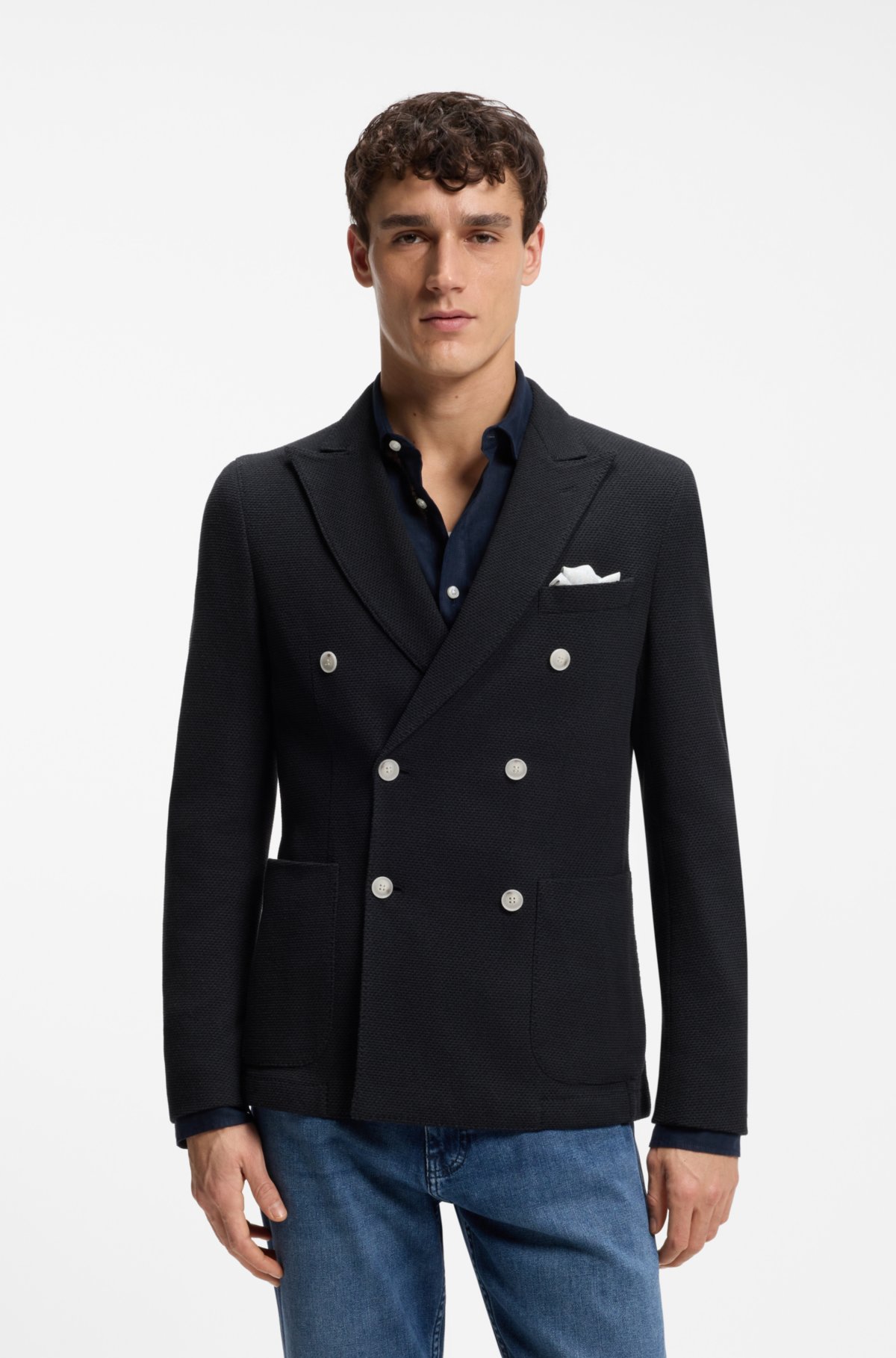 Patterned slim-fit jacket in a cotton blend