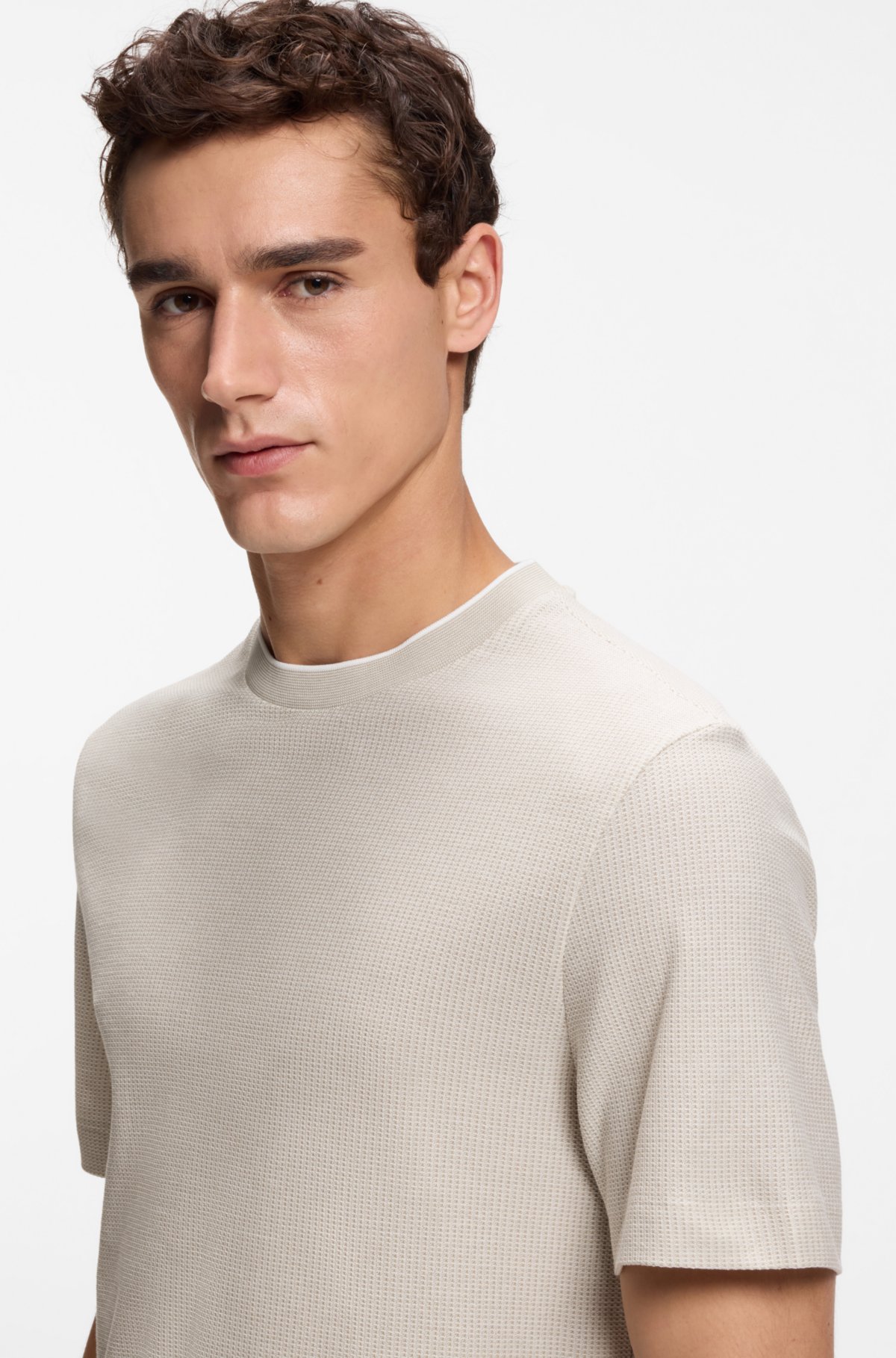 Cotton-silk T-shirt with rich structure