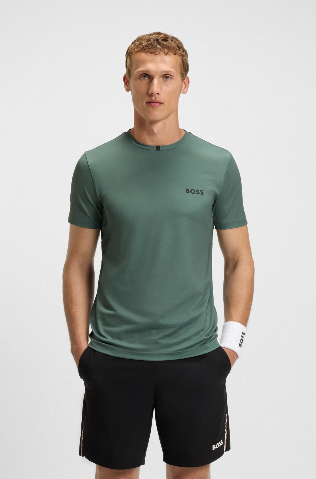 Odour-control slim-fit T-shirt in stretch piqué