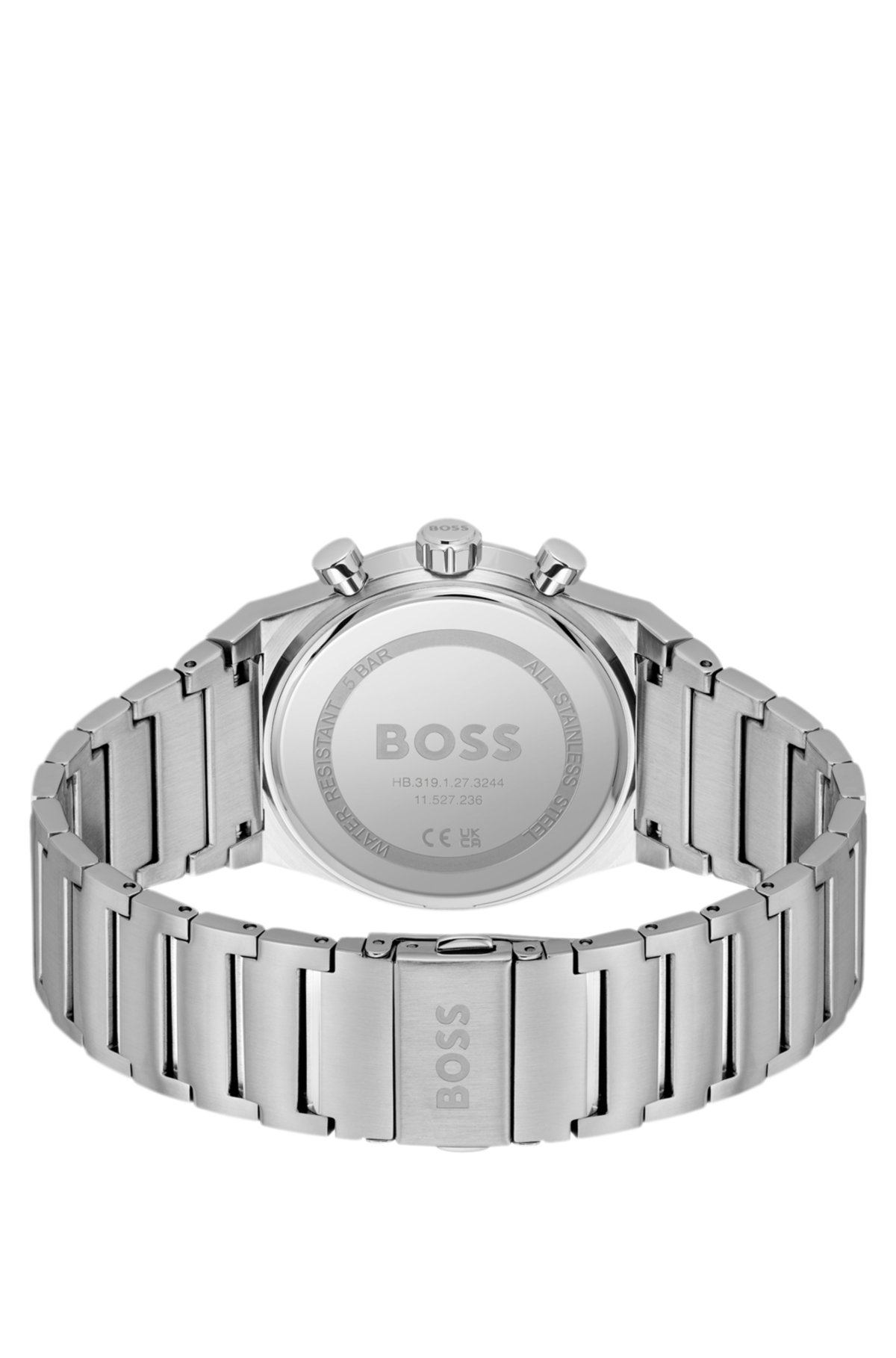 Link-bracelet chronograph watch in silver-tone steel