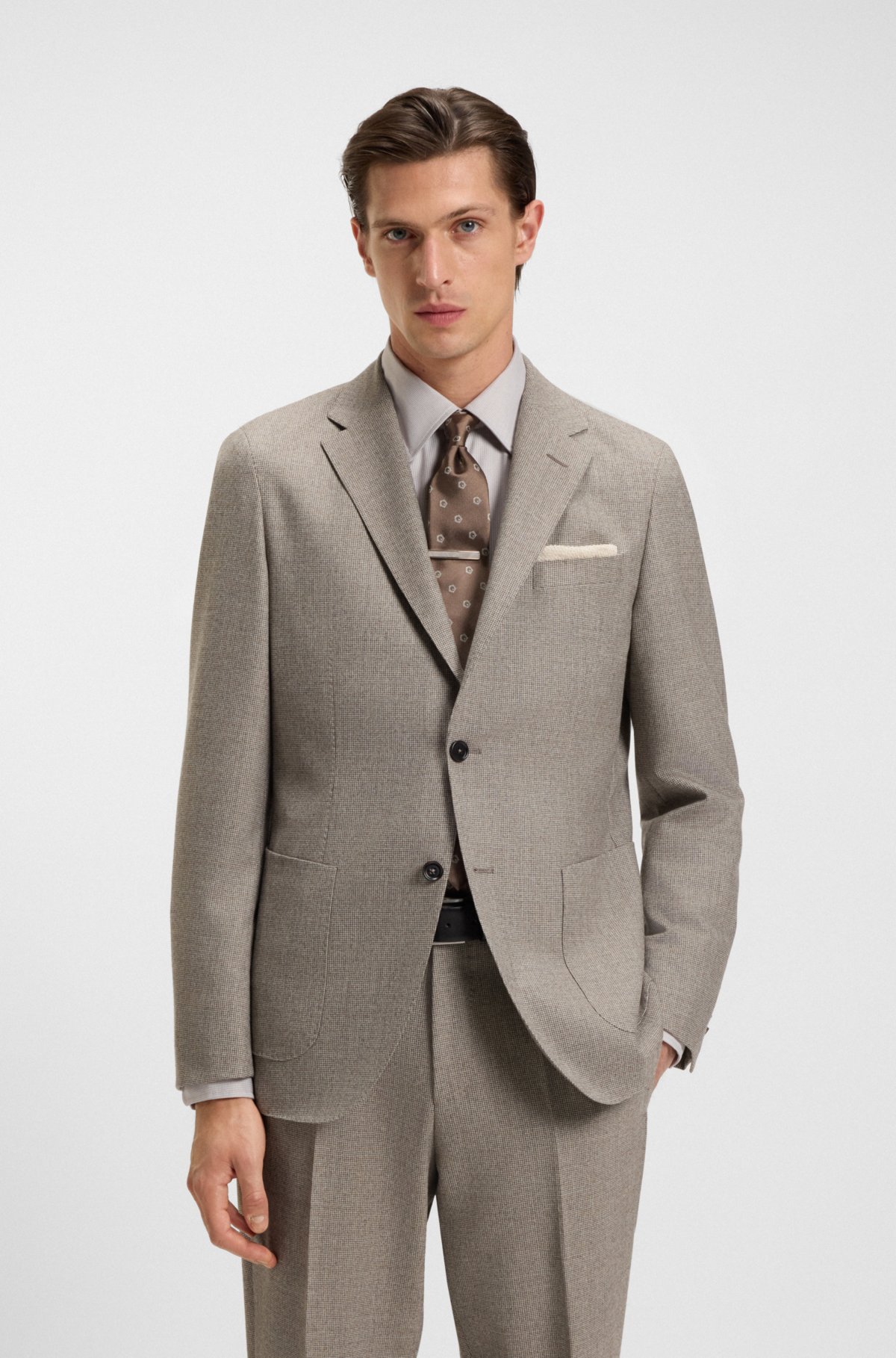 Micro-patterned slim-fit jacket in virgin wool