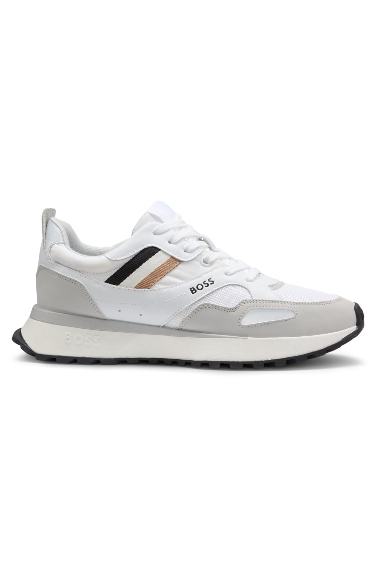 Mixed-material trainers with leather and mesh